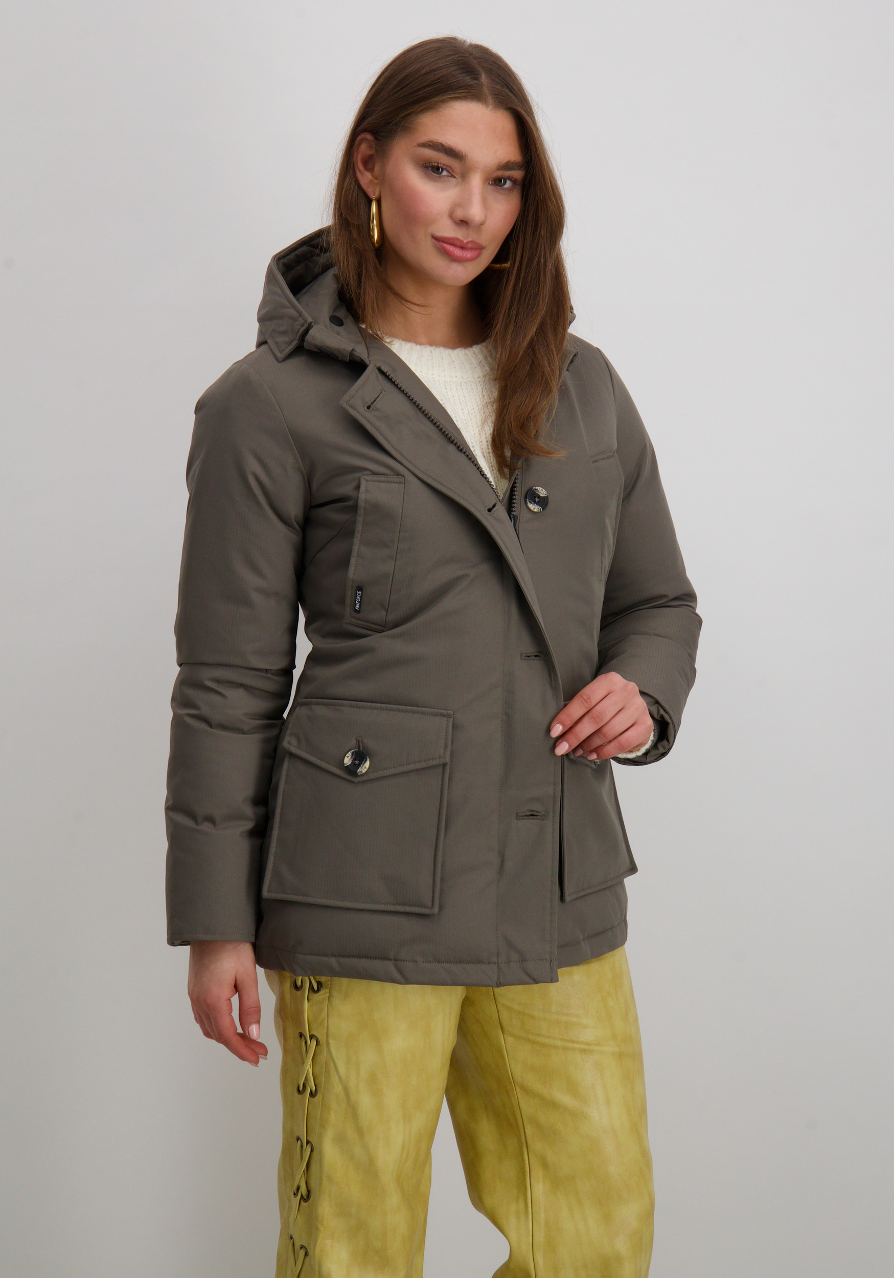 AIRFORCE Winterjas 4 Pocket Parka Herringbone HRW0437 Licht bruin