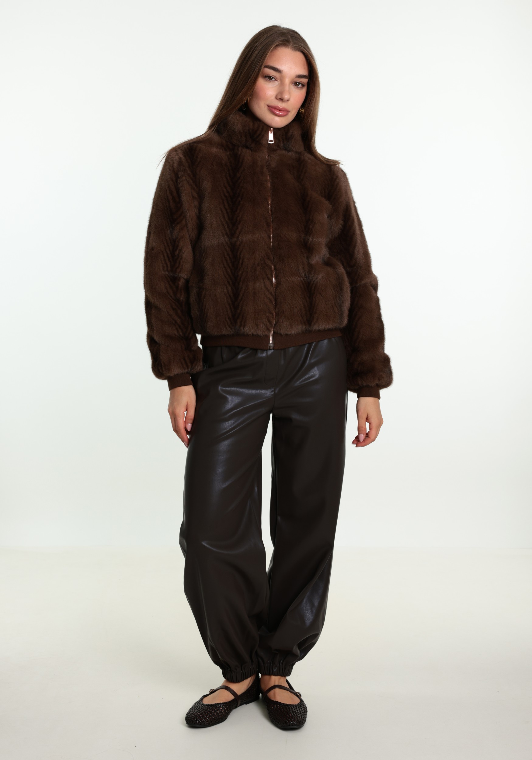 Geisha Jacket fake fur 69524-19 Donker bruin
