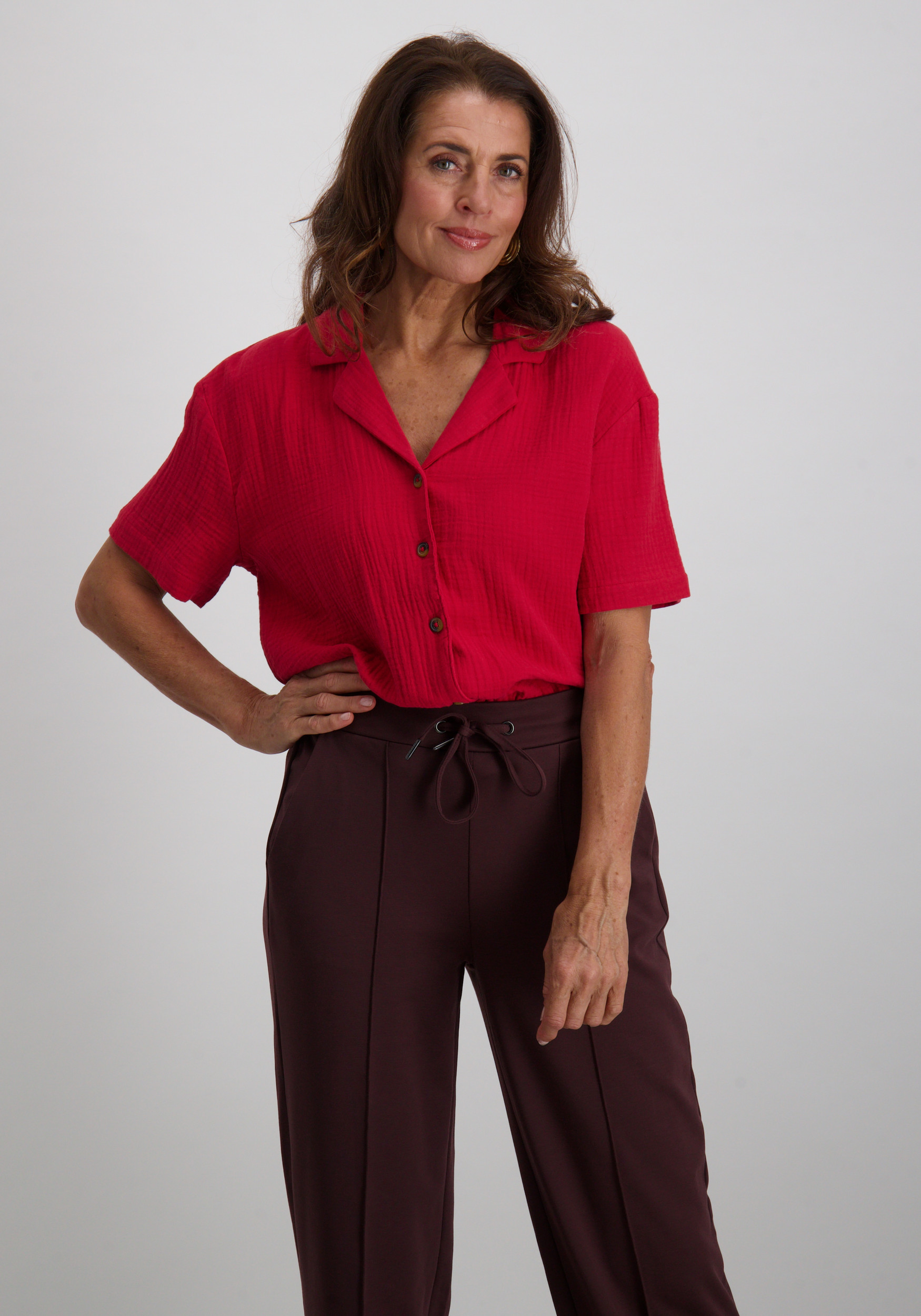 Jacqueline de jonge Blouse korte mouw Theis 15319565 Rood