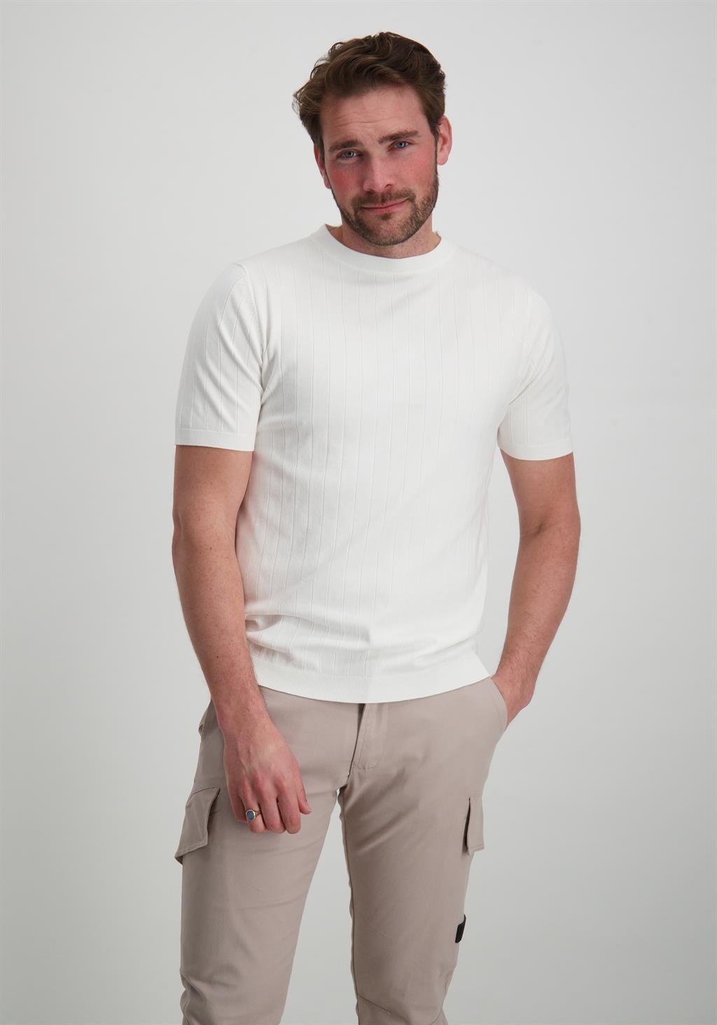 Pure White T-shirt fijn gebeid 24010808 Wolwit-ecru