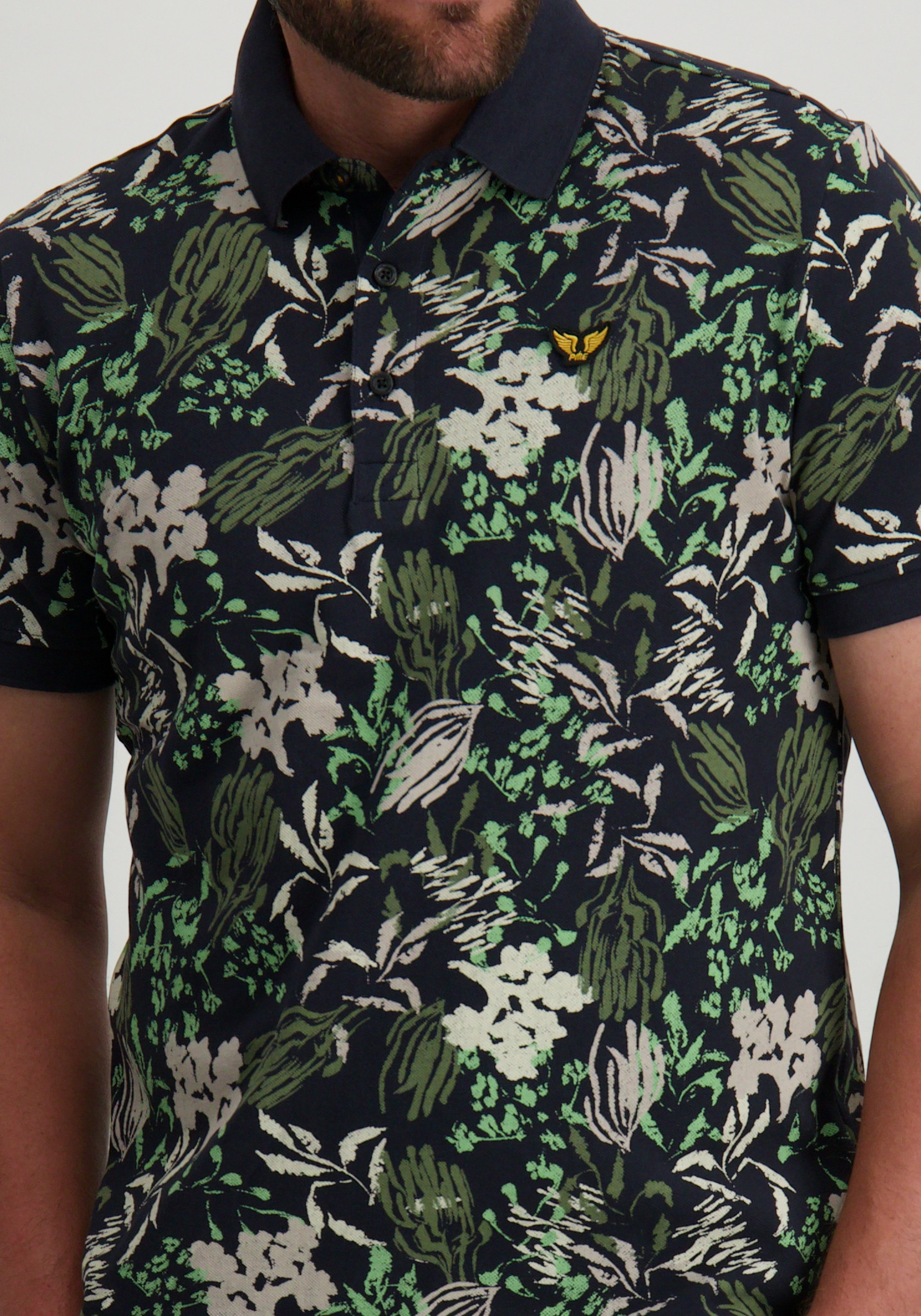 PME Legend Polo all-over print PPSS2504879 Donker blauw