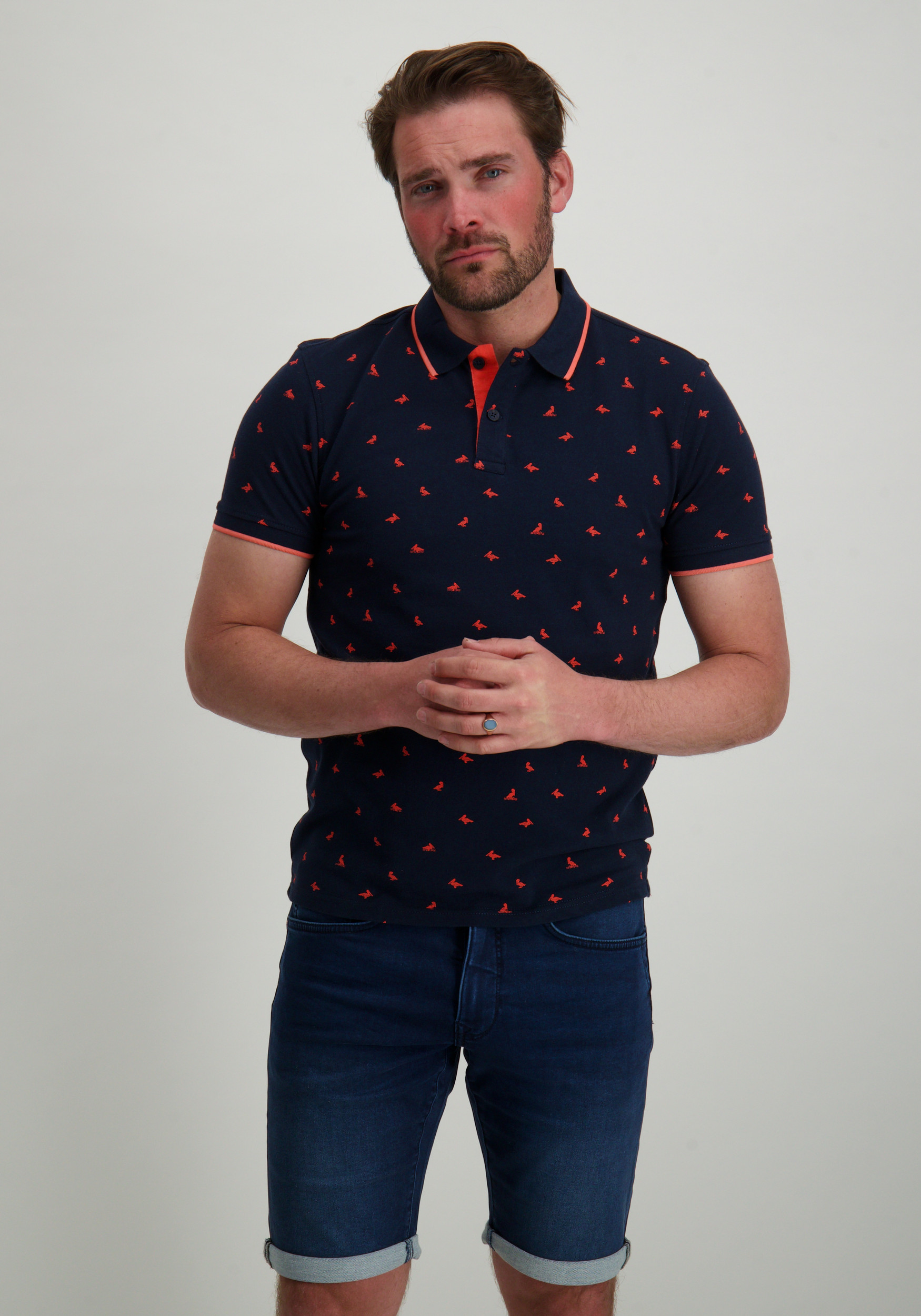 Petrol Polo all-over patroon M-1050-POL106 Donker blauw