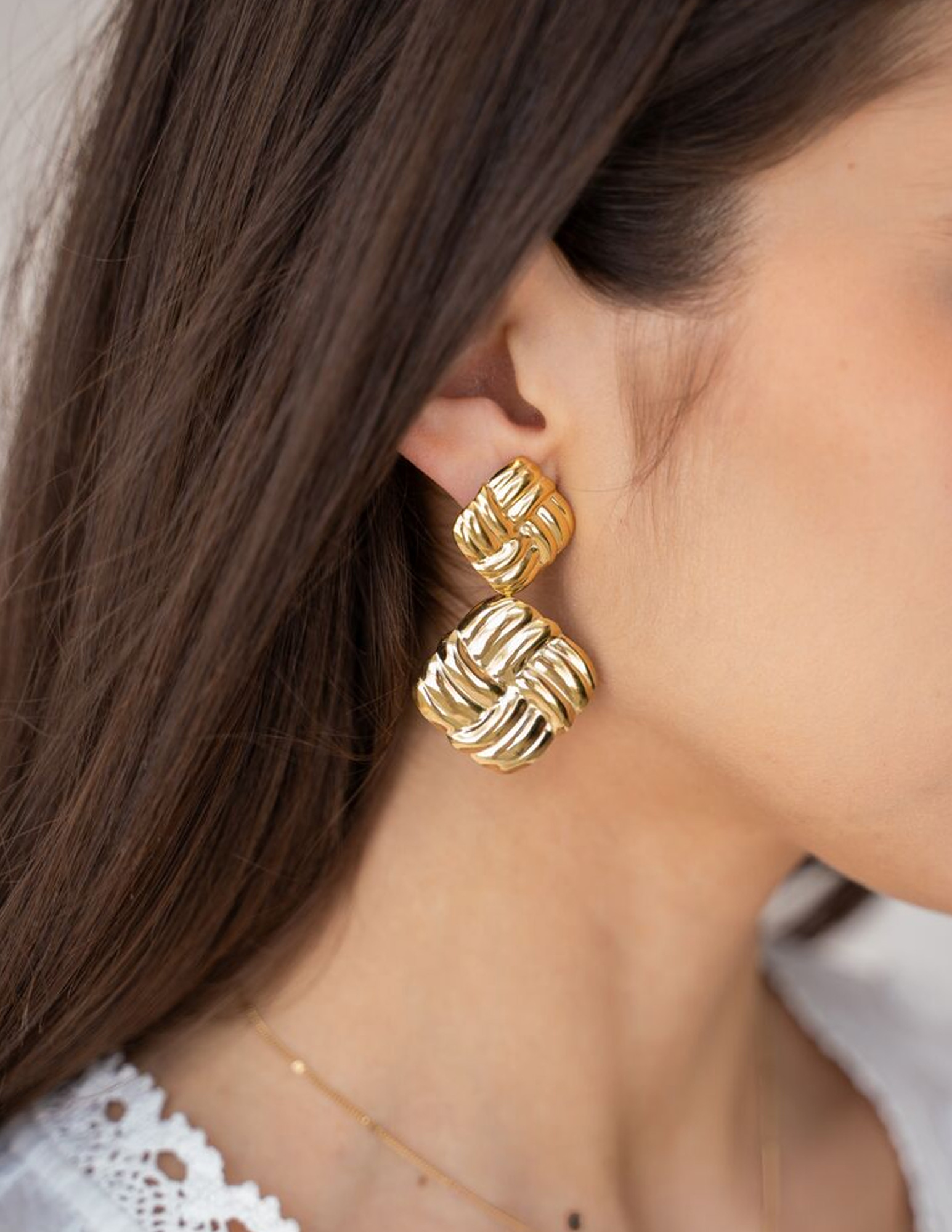 My Jewellery Vintage oorhangers vierkant gevlochten MJ11088 Goud