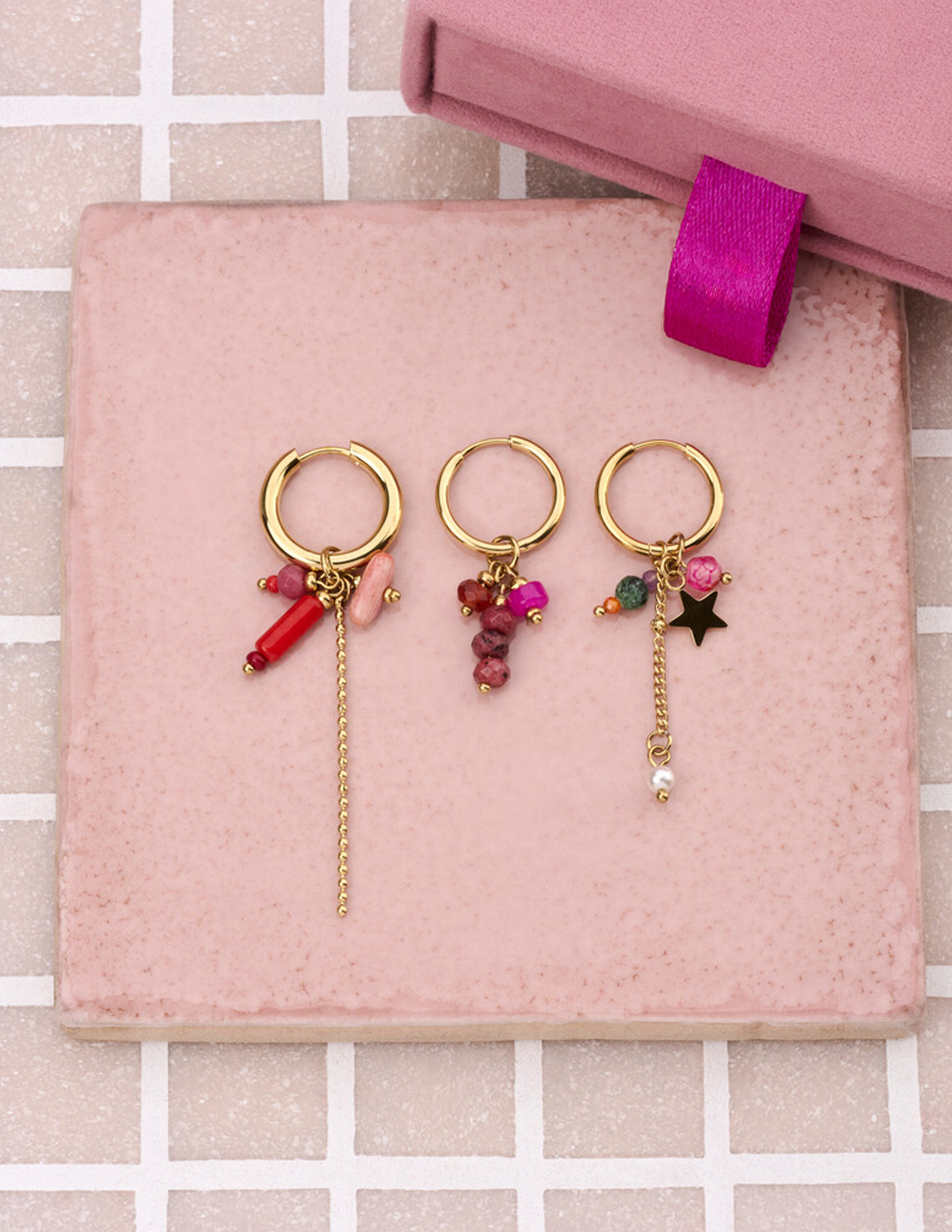 My Jewellery Sunrocks oorringen met rode stenen MJ12741 Goud