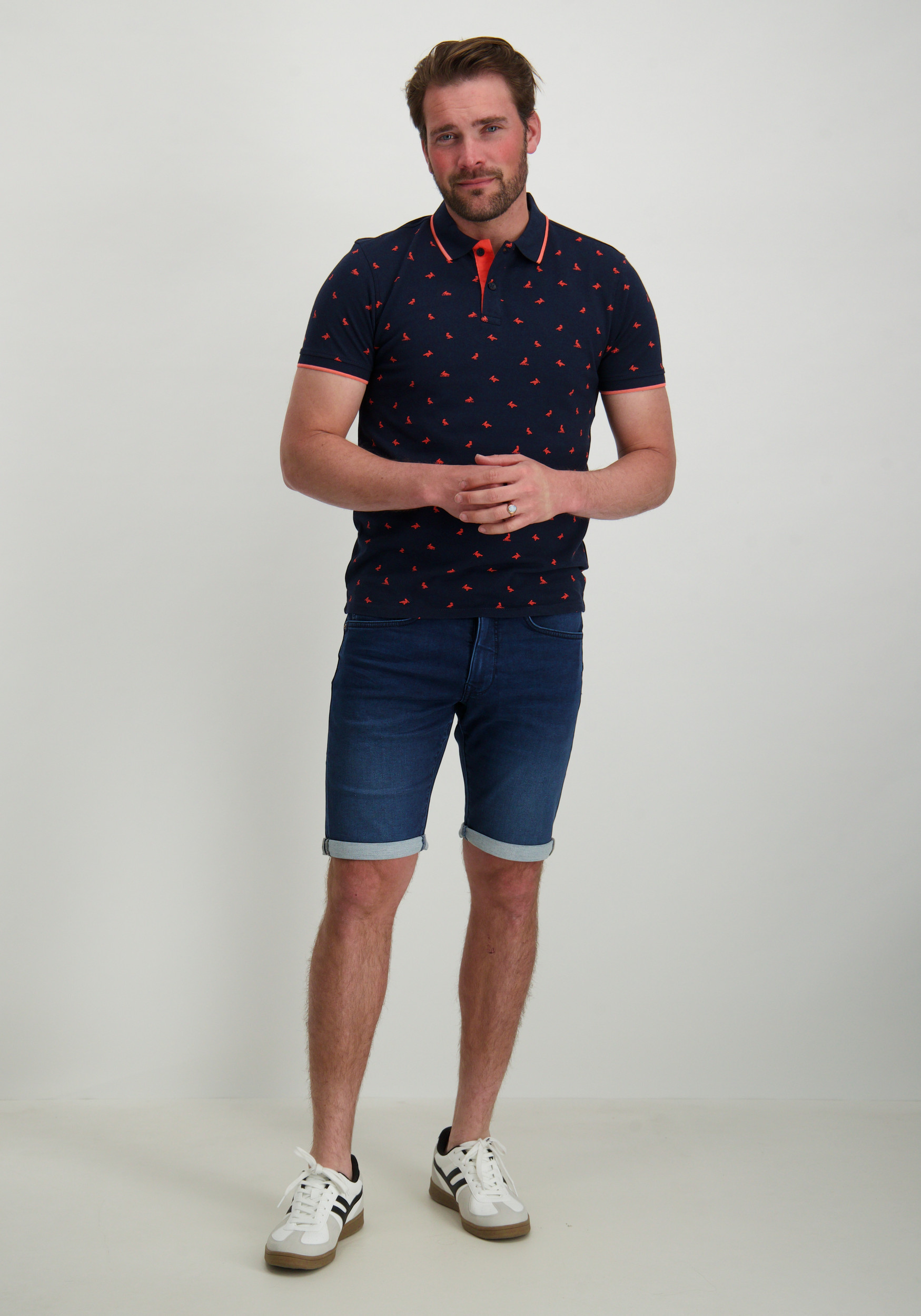 Petrol Polo all-over patroon M-1050-POL106 Donker blauw