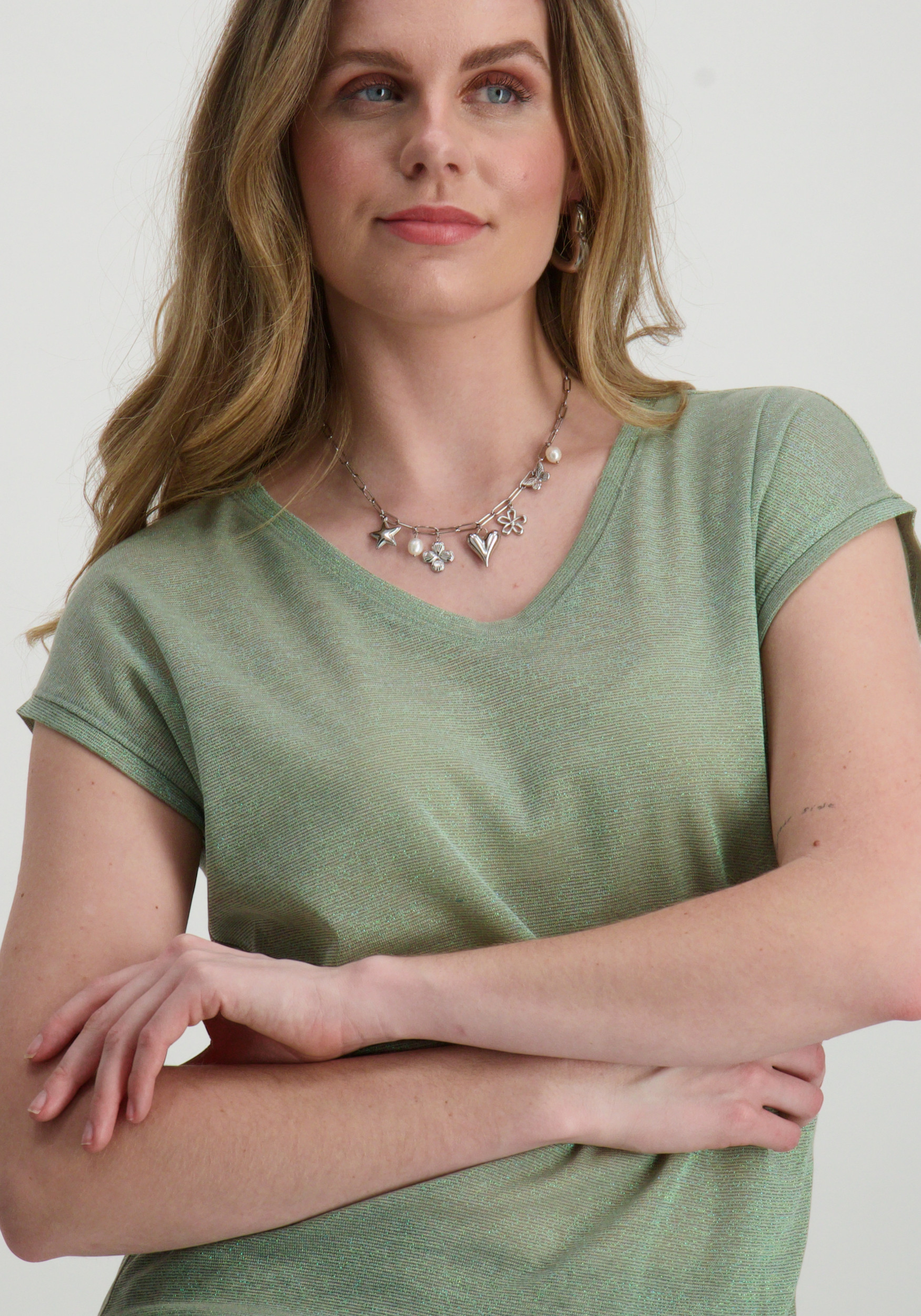 Only T-shirt Silvery lurex 15136069 Khaki