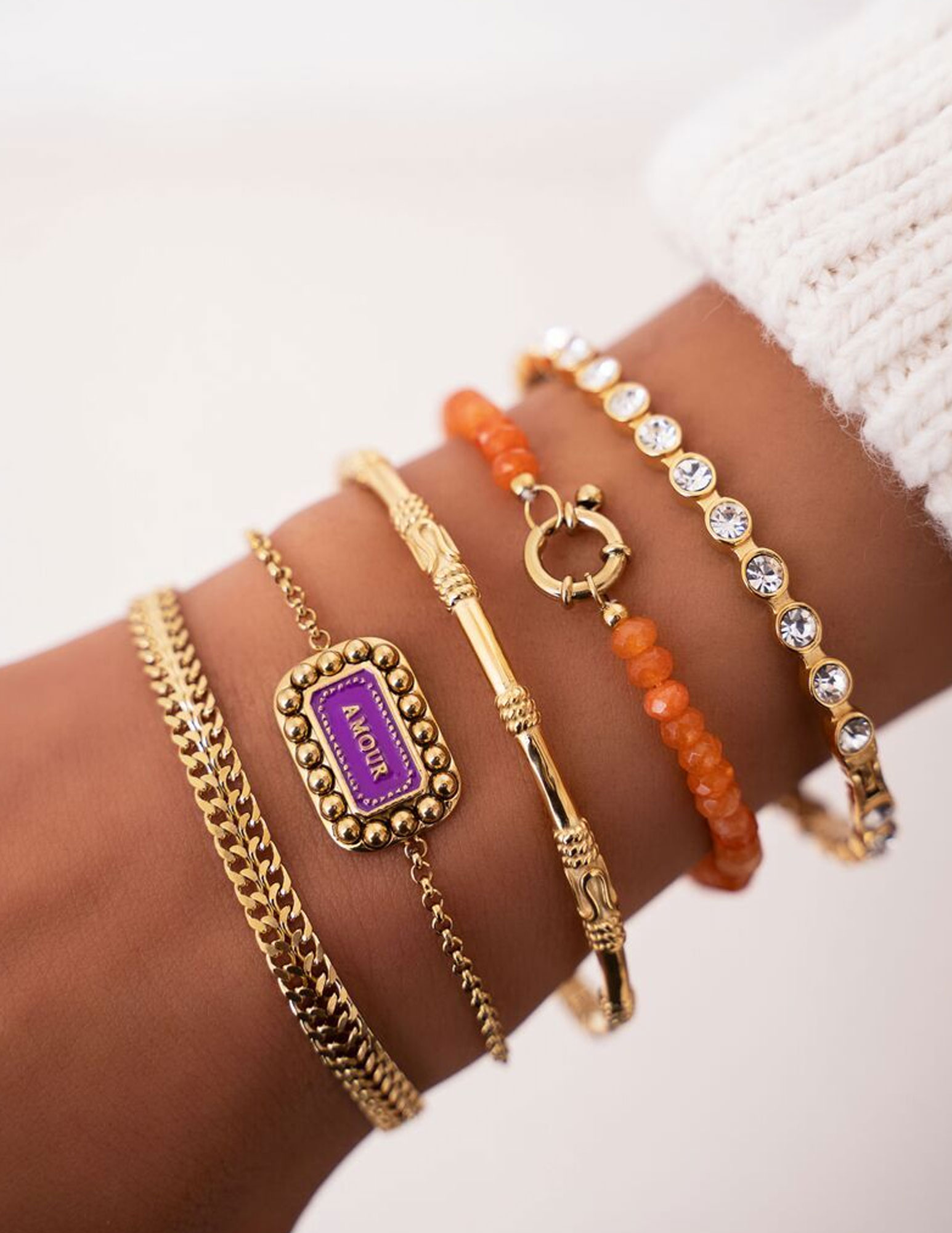 My Jewellery Armband Bold Spirit Paarse Amour bedel MJ07825 Zilver