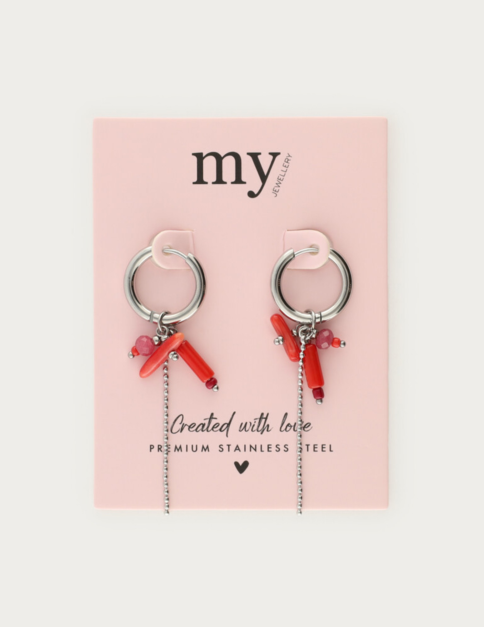 My Jewellery Sunrocks oorringen met rode stenen MJ12741 Zilver