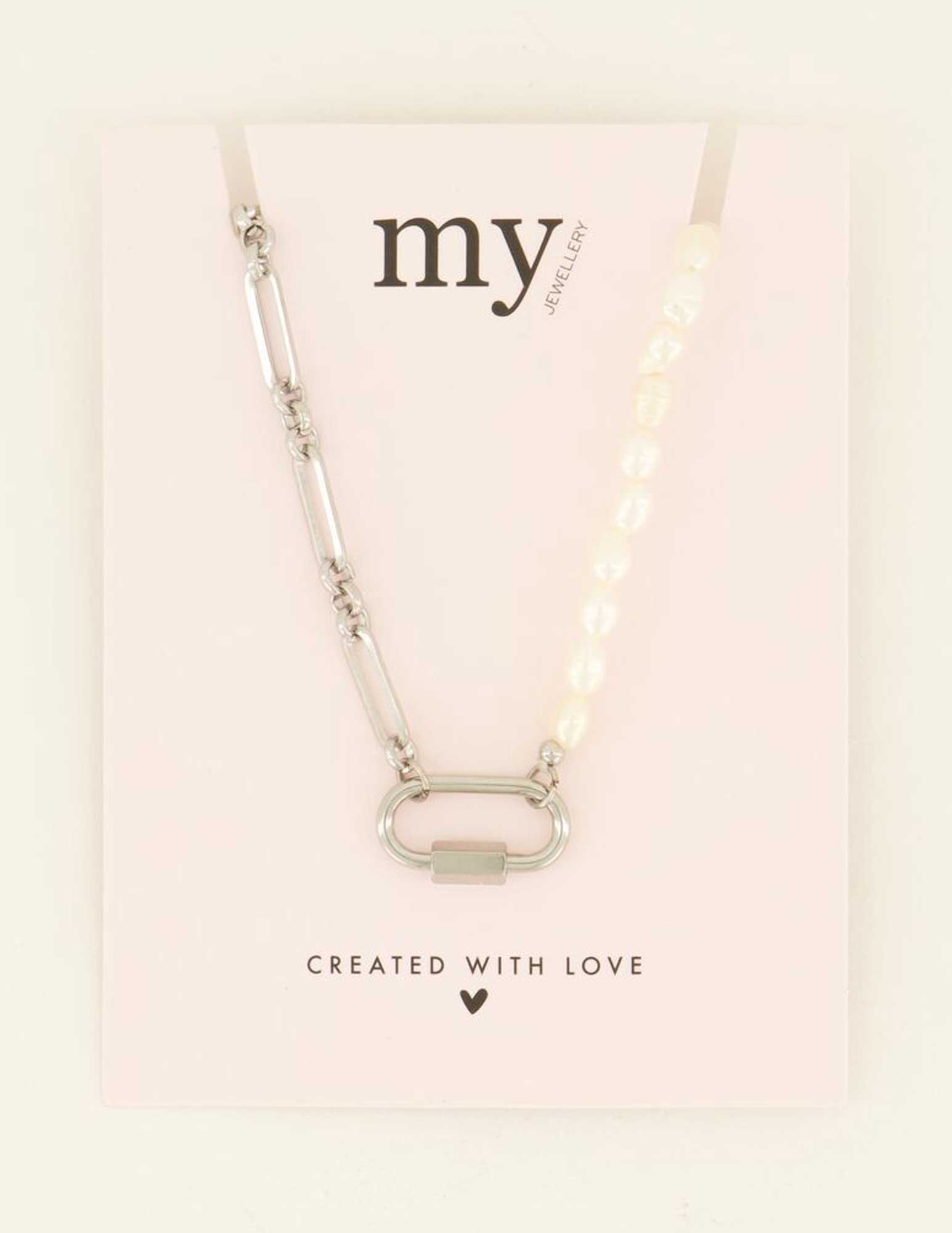 My Jewellery Ketting met open schakels en parels MJ08724 Zilver