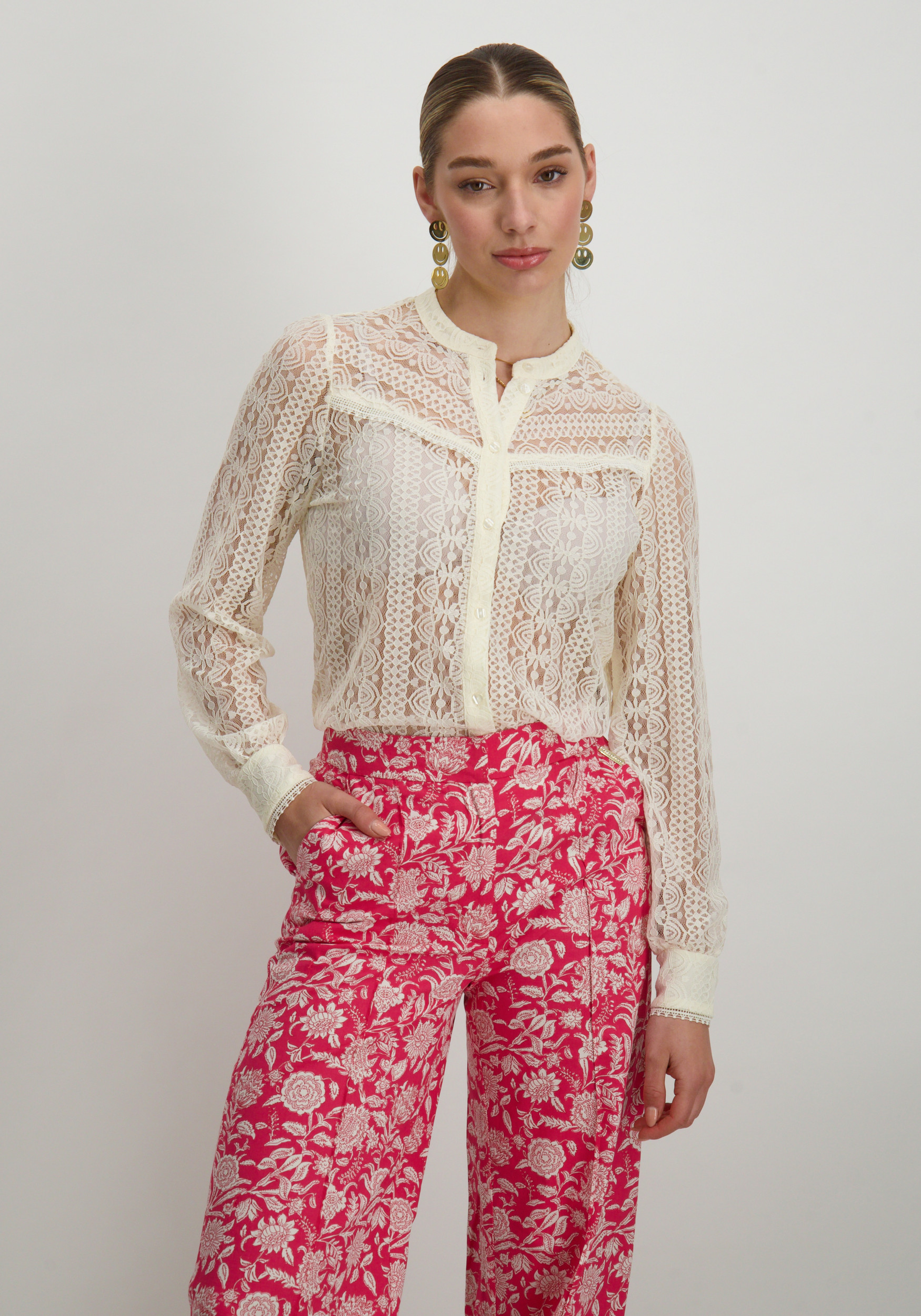 Only Kanten blouse reba 15282071 Wolwit-ecru