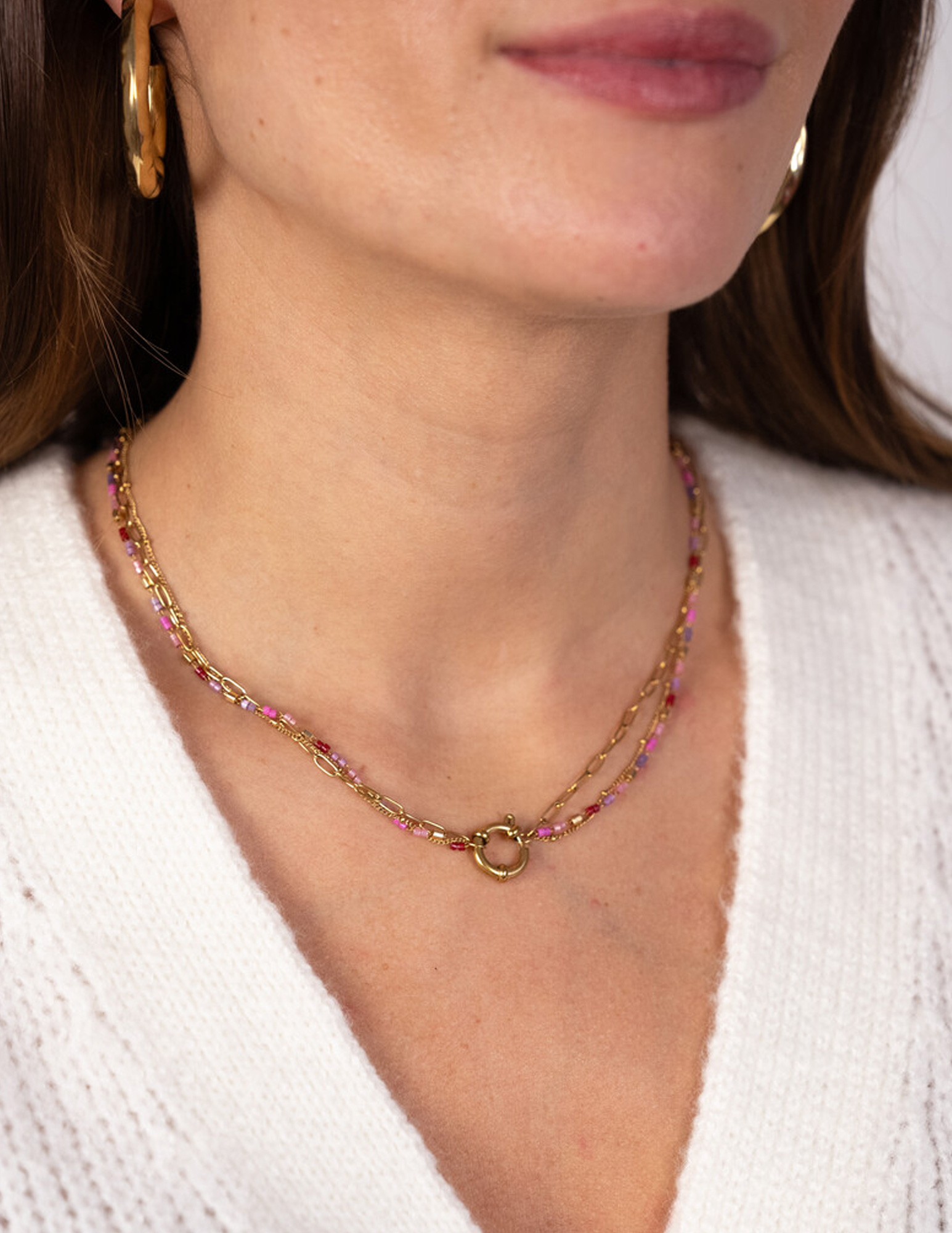 My Jewellery Sunrocks ketting roze MJ12201 Zilver