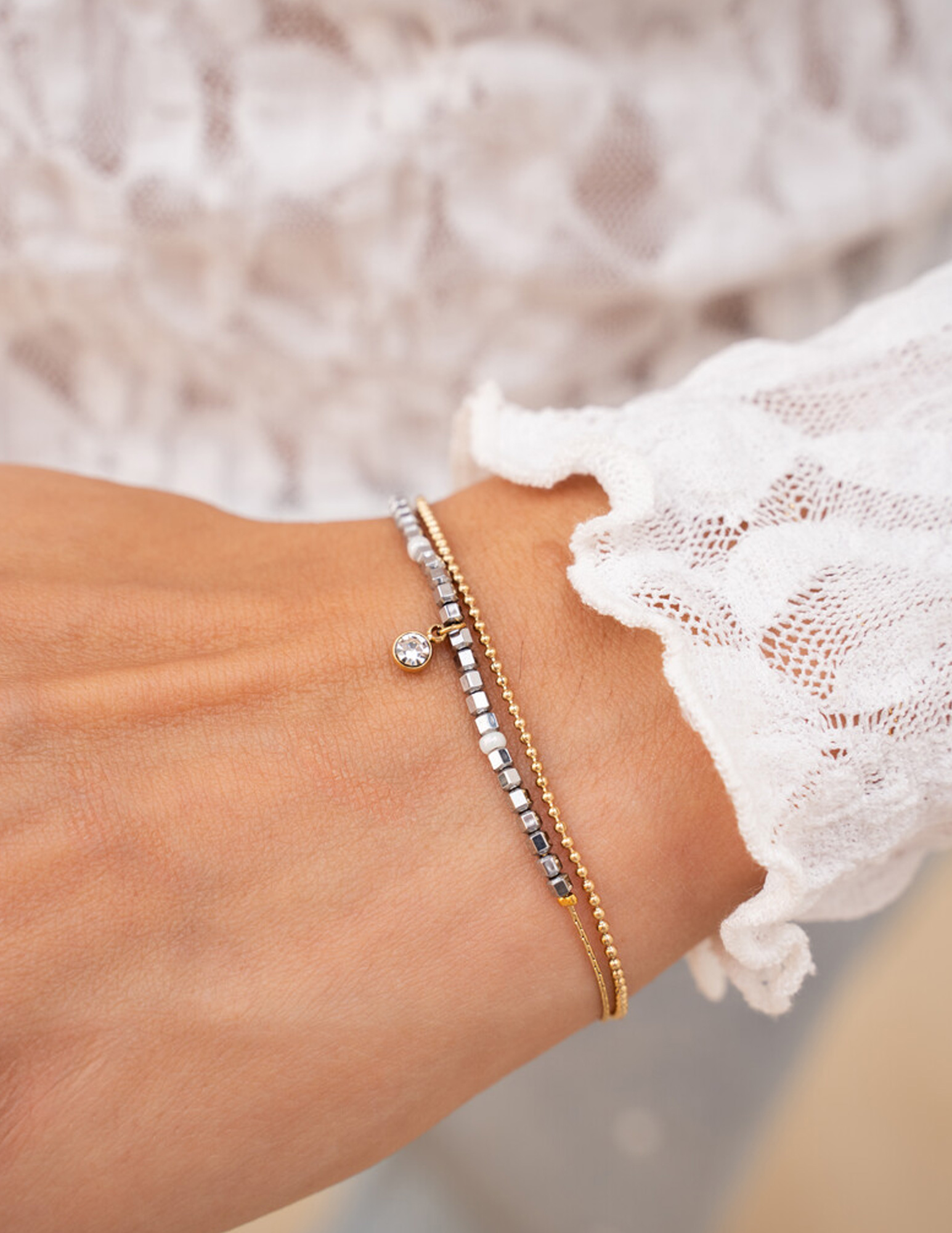 My Jewellery Dubbele armband met kralen MJ12073 Goud