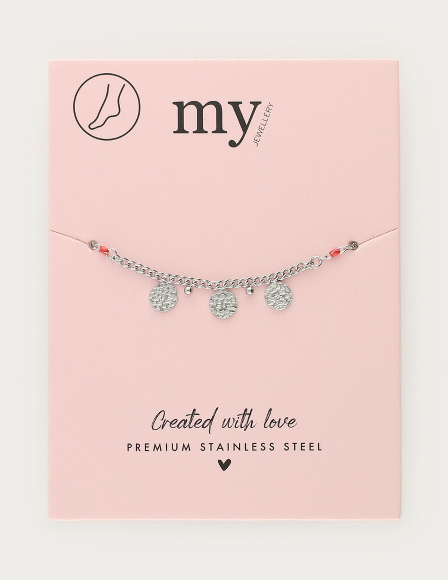 My Jewellery Enkelbandje rode kralen en munten MJ12911 Zilver