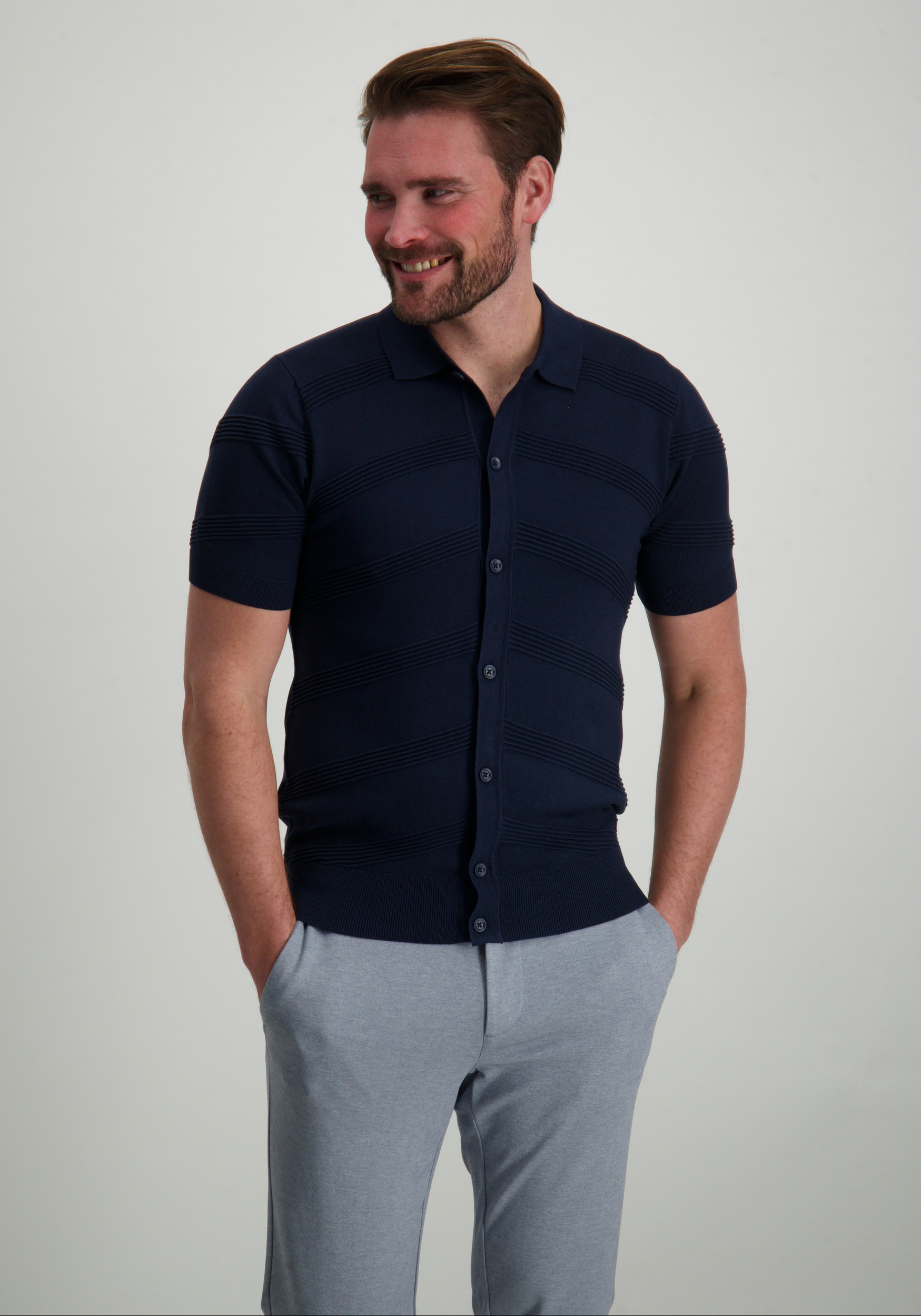 No Excess Polo full button 27210271 Blauw