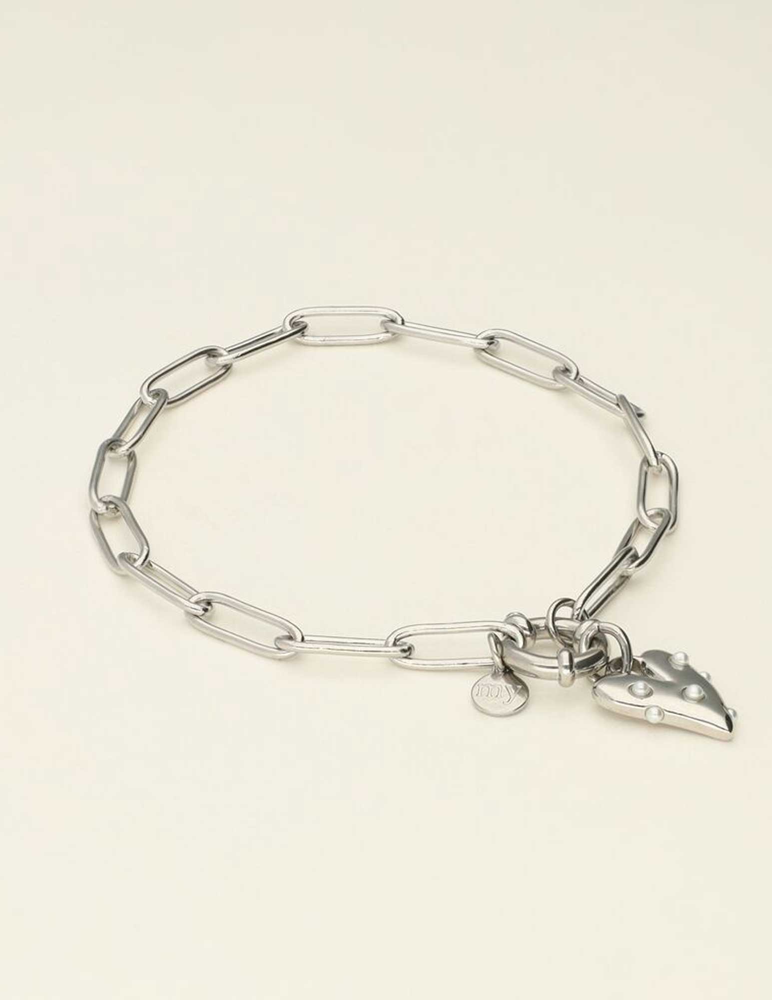 My Jewellery Armband met hart en parels MJ09245 Zilver