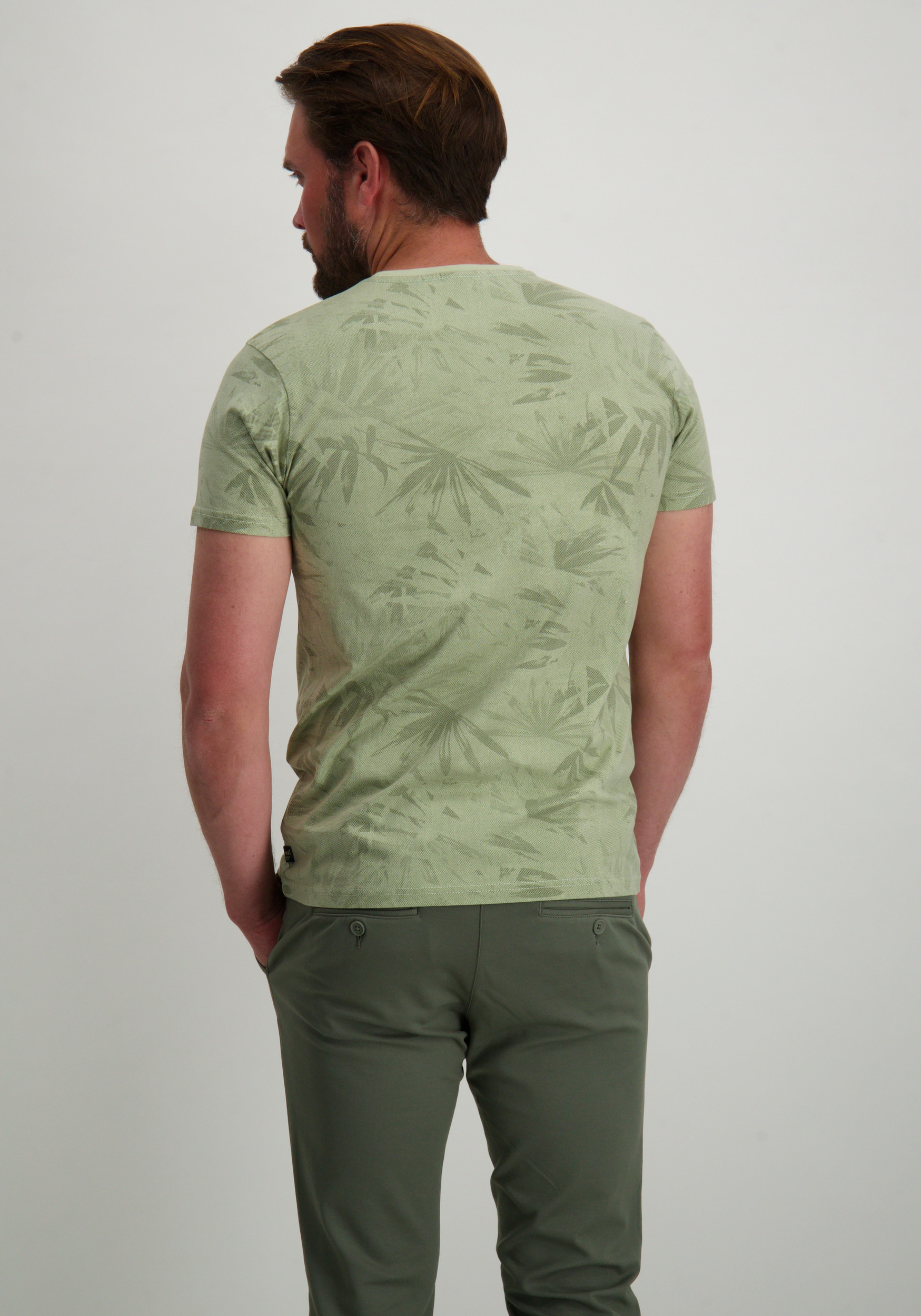 Petrol T-shirt met palm print M-1050-TSR161 Licht groen