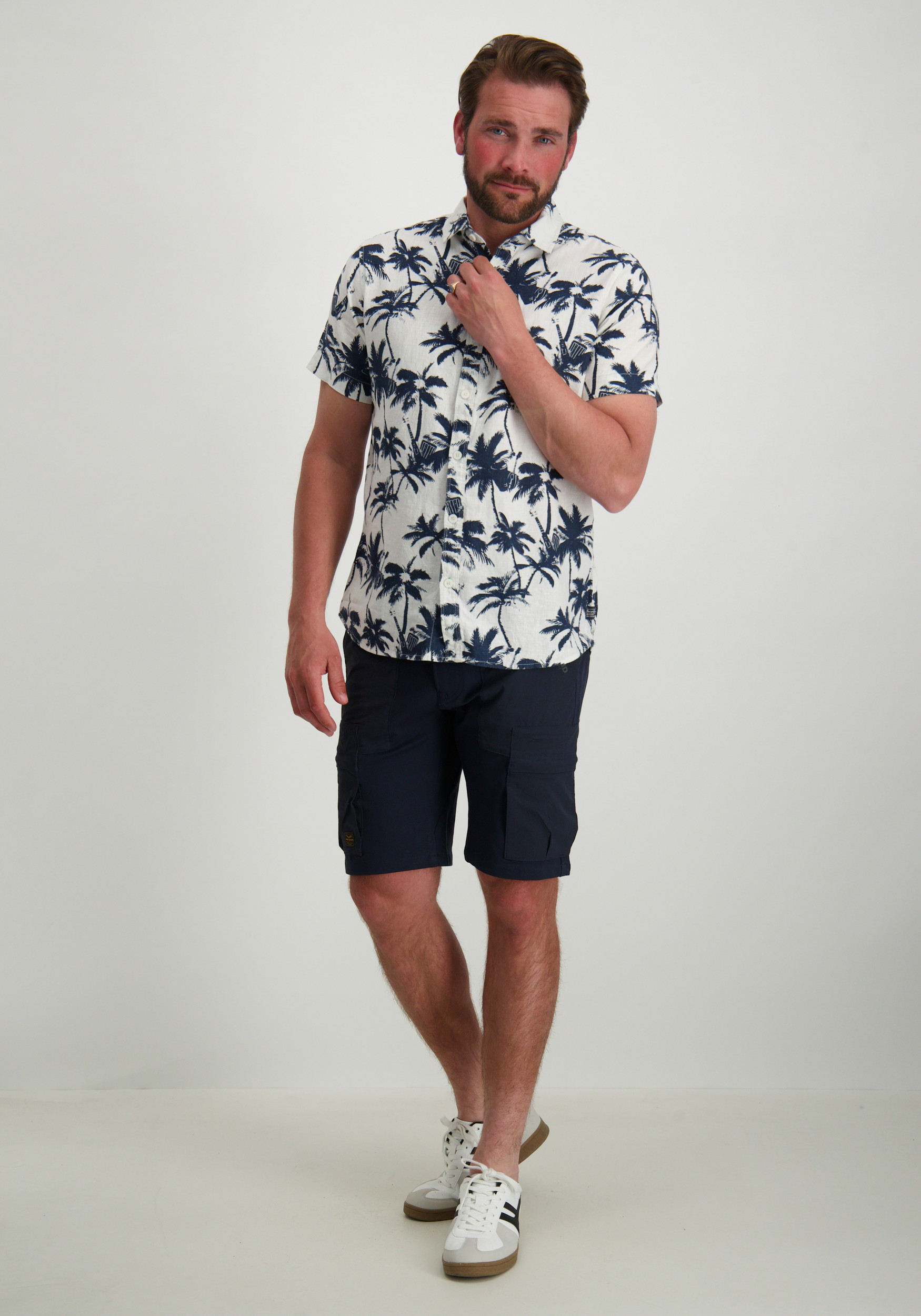 Petrol overhemd all-over print M-1050-SIS438 Donker blauw