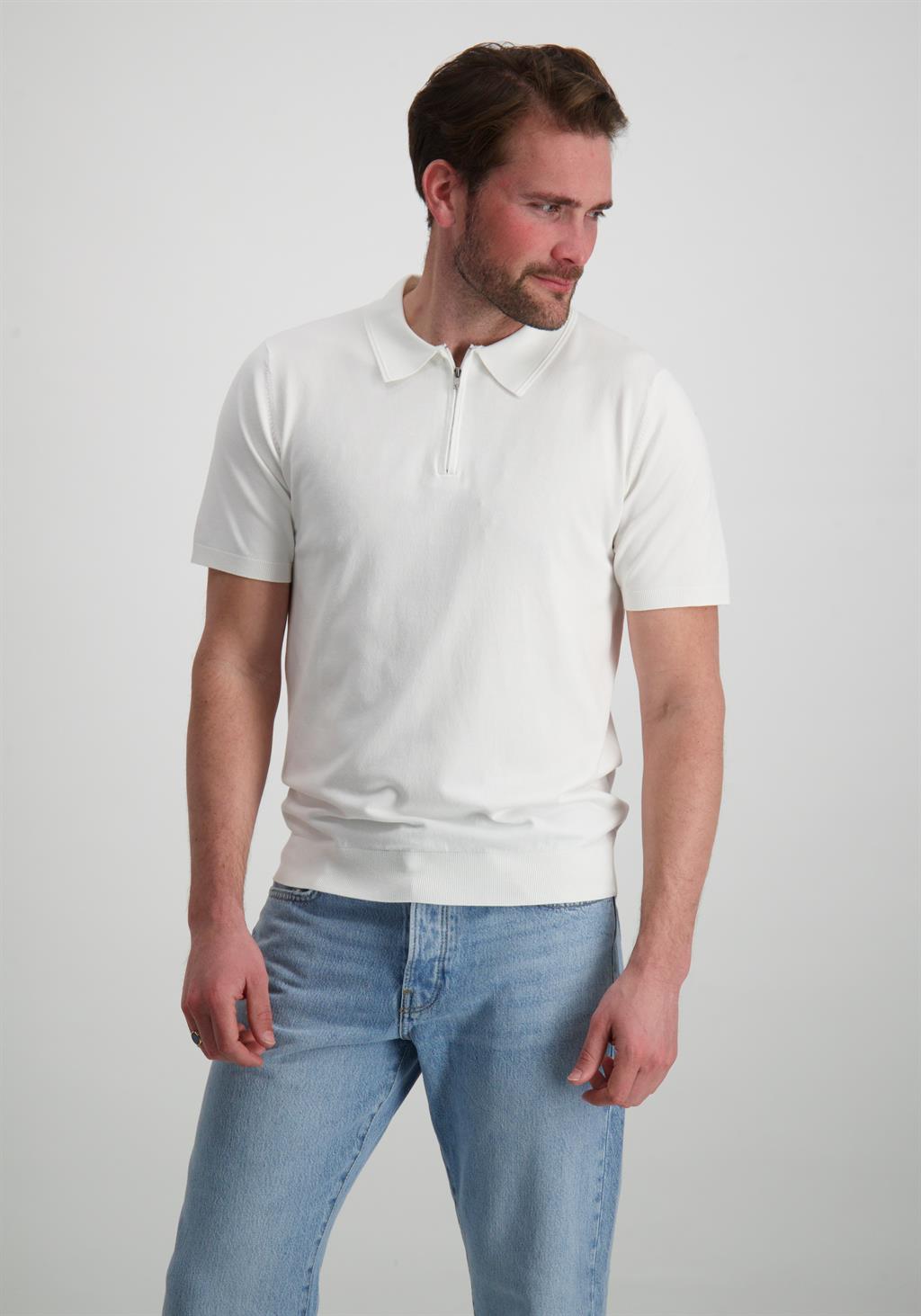 Pure White Polo met rits 24010804 Wolwit-ecru