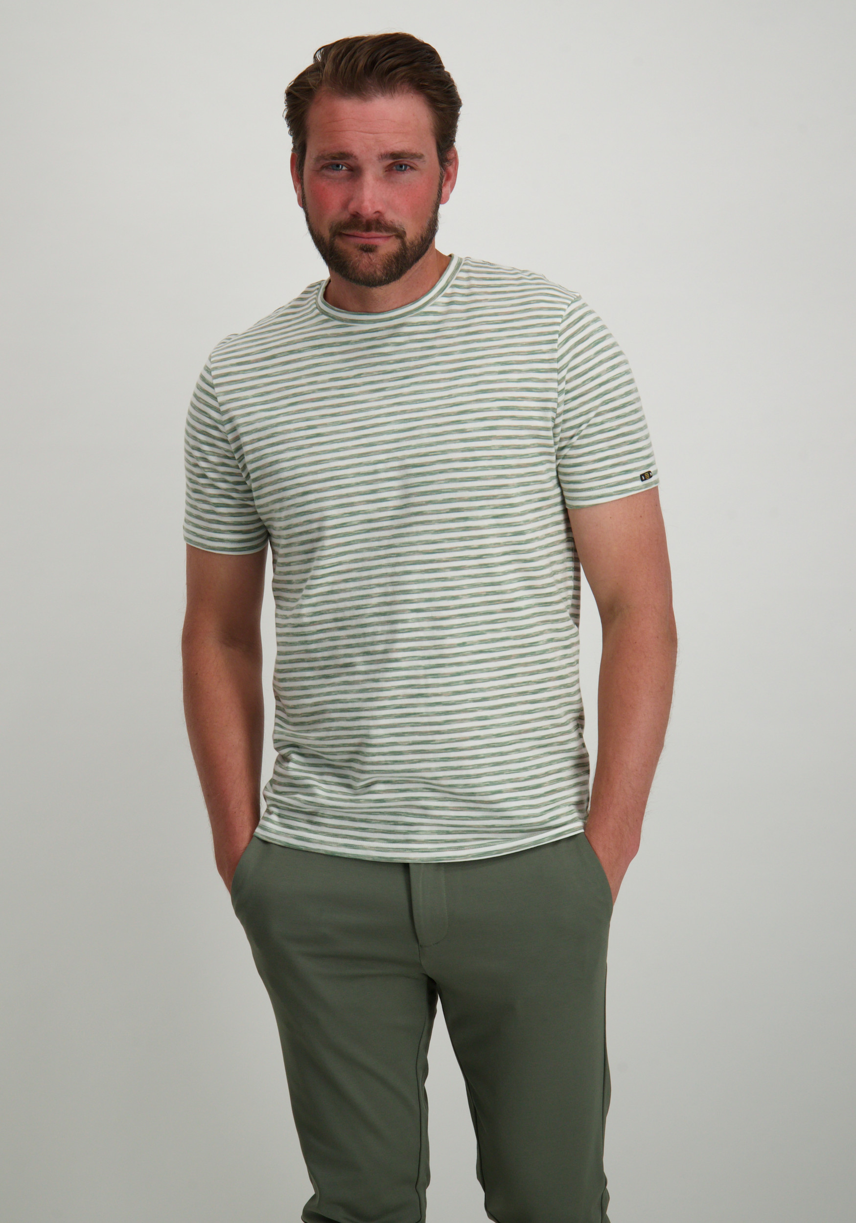 No Excess T-shirt gestreept 27340370SN Midden groen