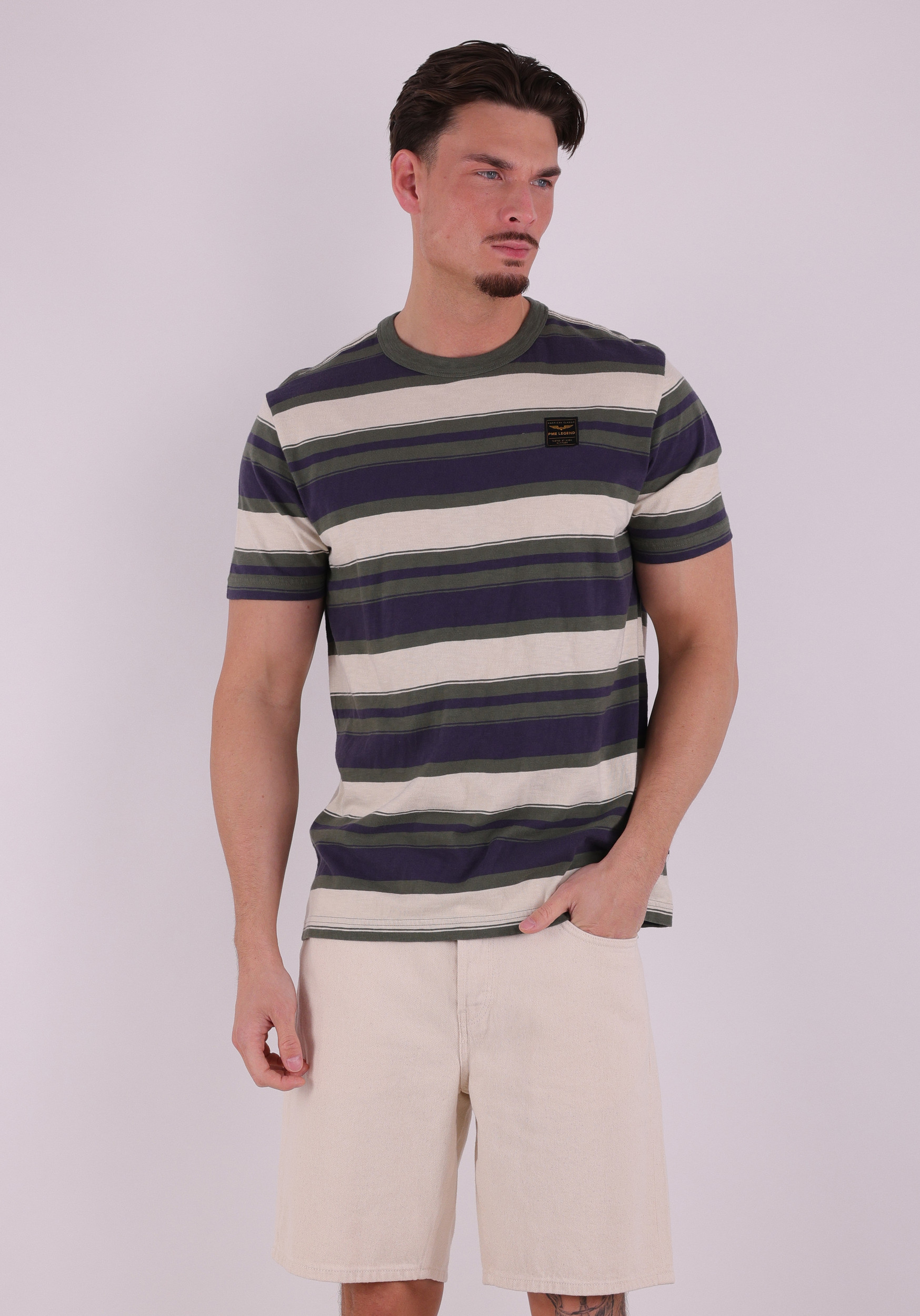 PME Legend T-shirt gestreept PTSS2603589 Donker groen