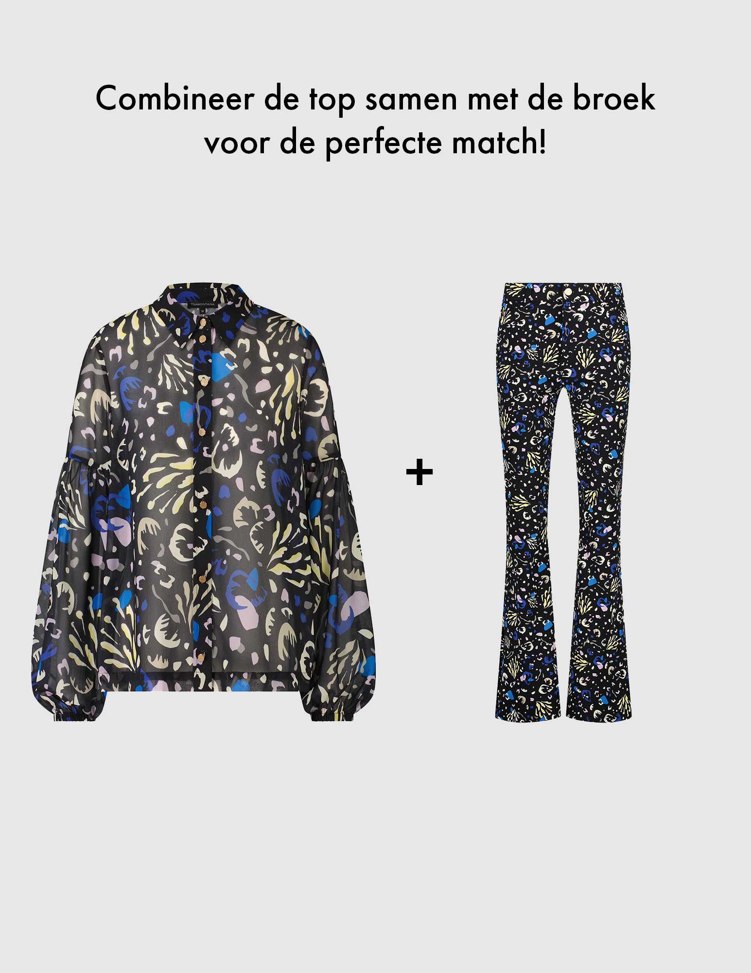 Tramontana Broek Abstracte bloemenprint Q07-09-101 Zwart