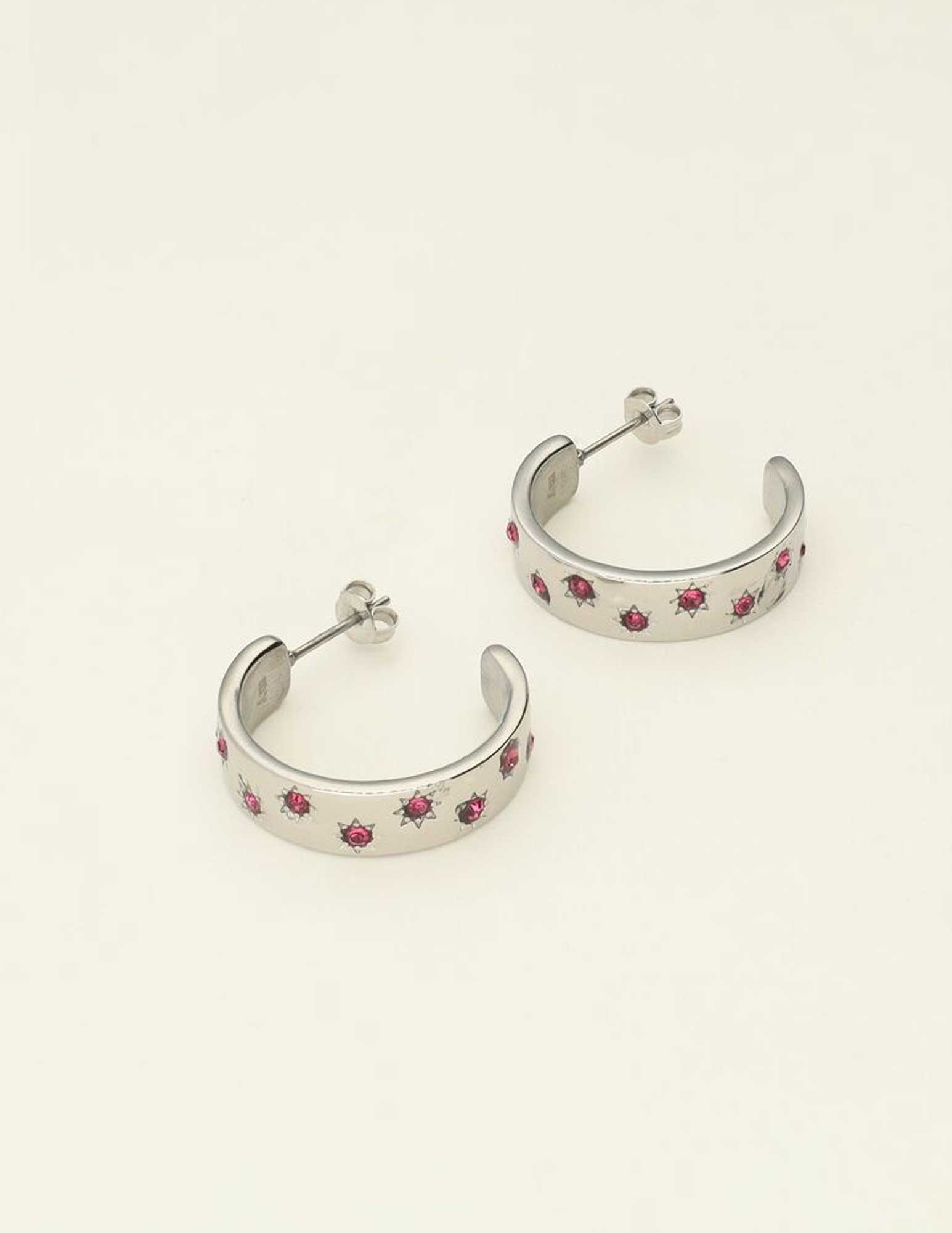 My Jewellery Mystic oorringen met roze steentjes MJ09440 Zilver