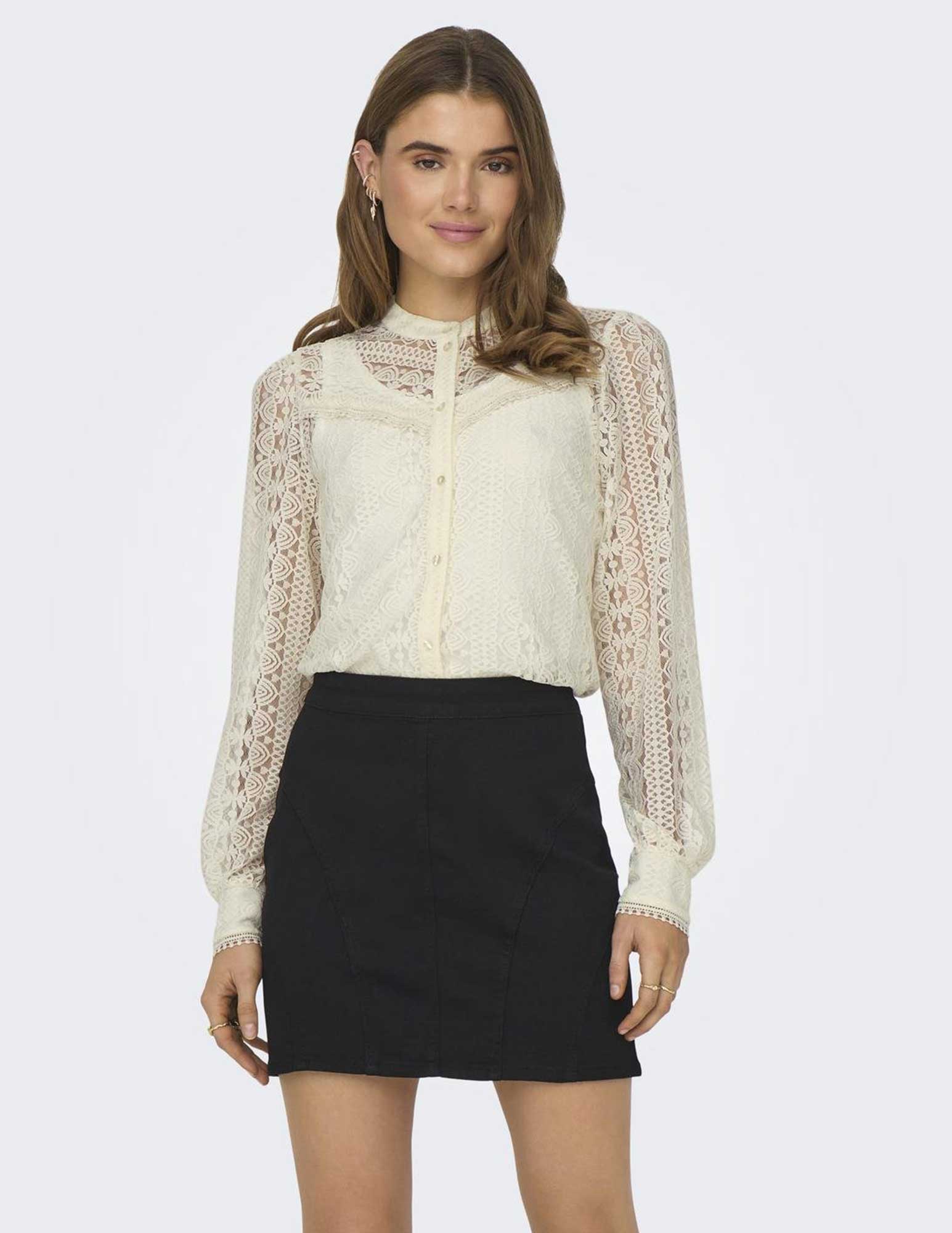 Only Kanten blouse reba 15282071 Wolwit-ecru