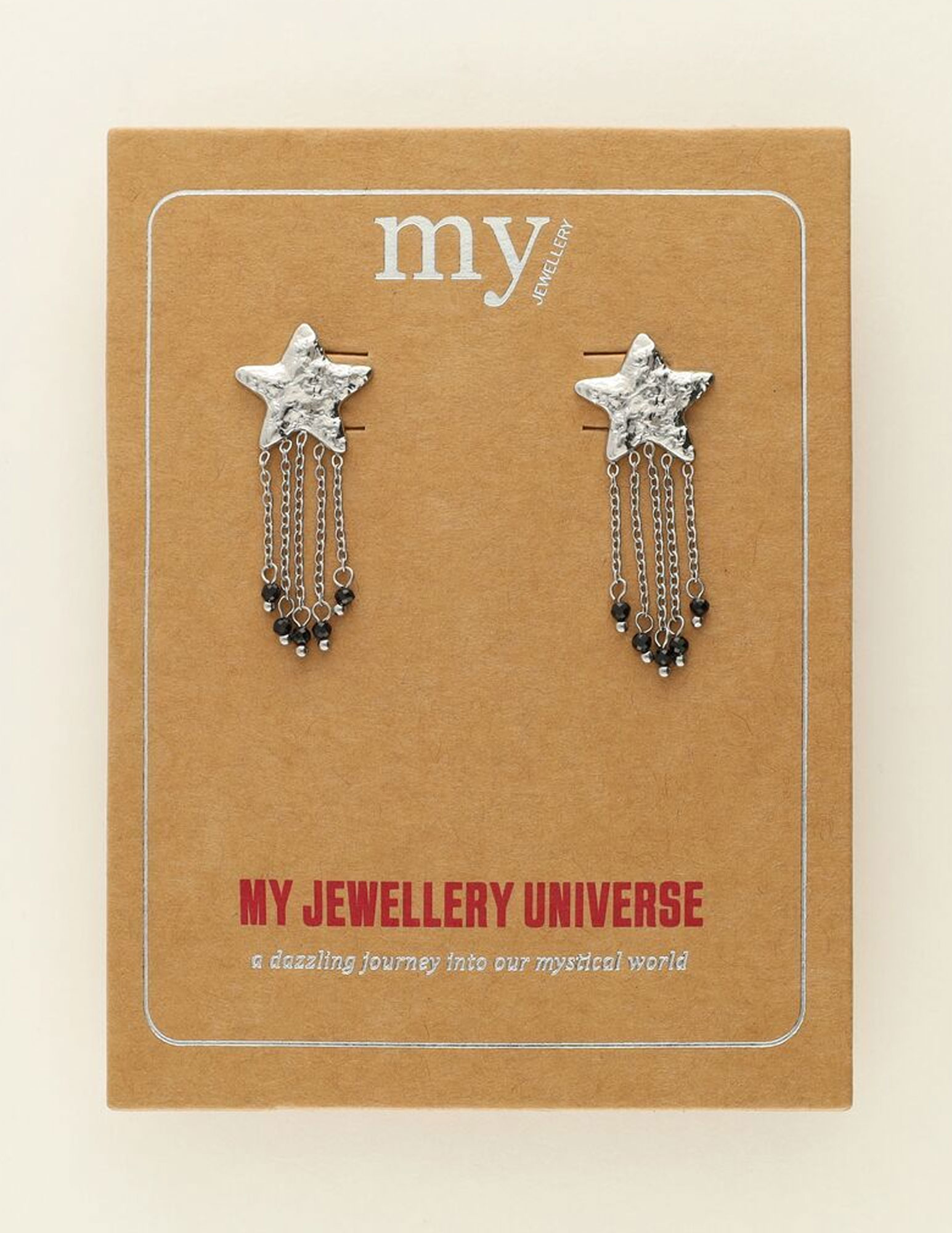My Jewellery Oorbellen drop stars black beads MJ09488 Zilver
