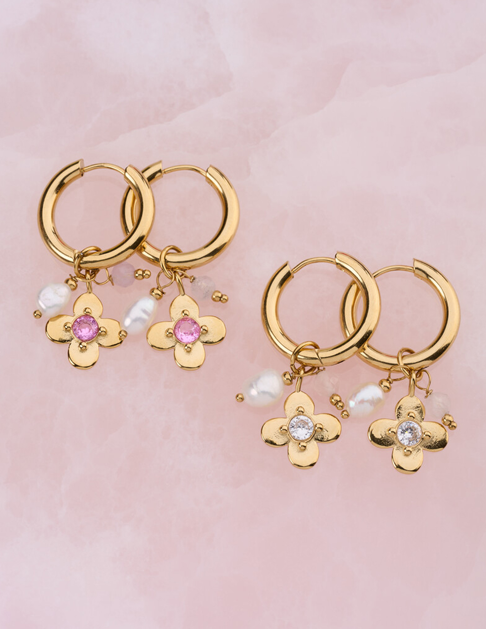 My Jewellery Botanical oorringen met bloem en strass MJ15448 Goud