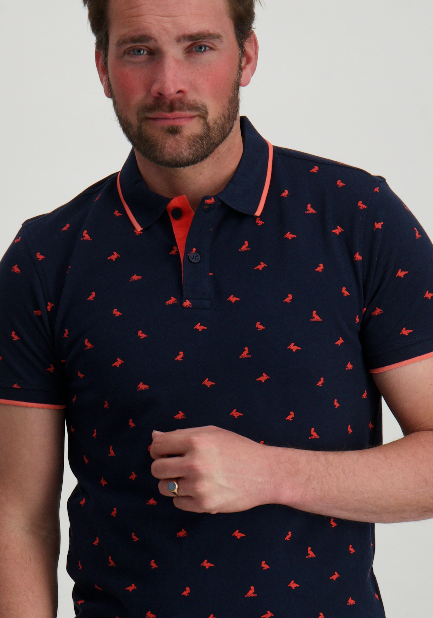 Petrol Polo all-over patroon M-1050-POL106 Donker blauw