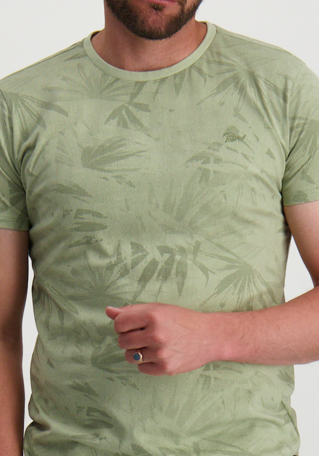 Petrol T-shirt met palm print M-1050-TSR161 Licht groen