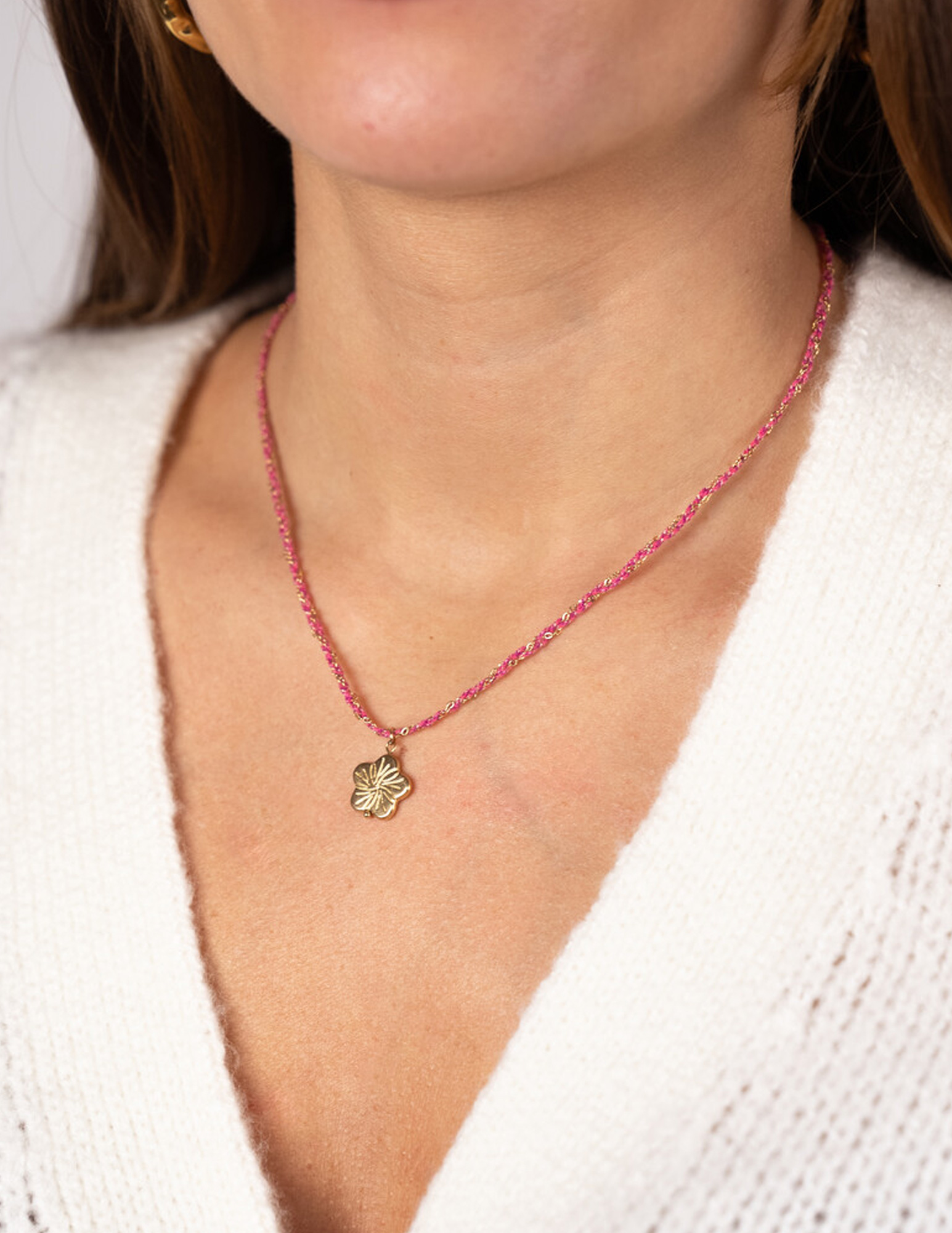 My Jewellery Sunrocks koord ketting met bloem MJ12204 Zilver