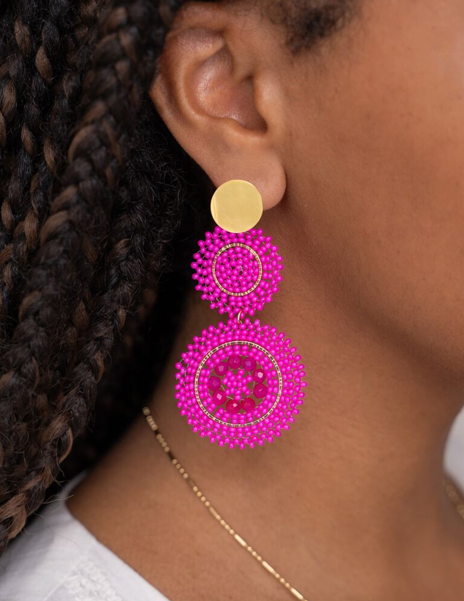 My Jewellery Statement oorbellen fuchsia kralen MJ11111 Goud