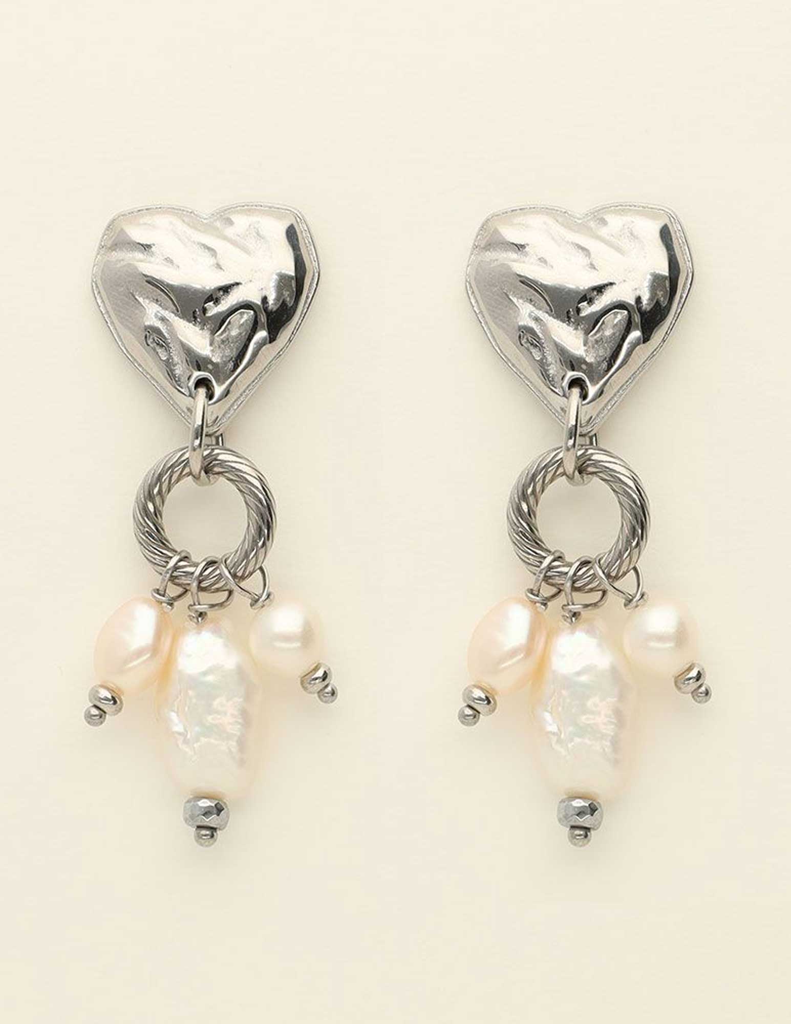 My Jewellery Oorbellen met hart en parels MJ09204 Zilver