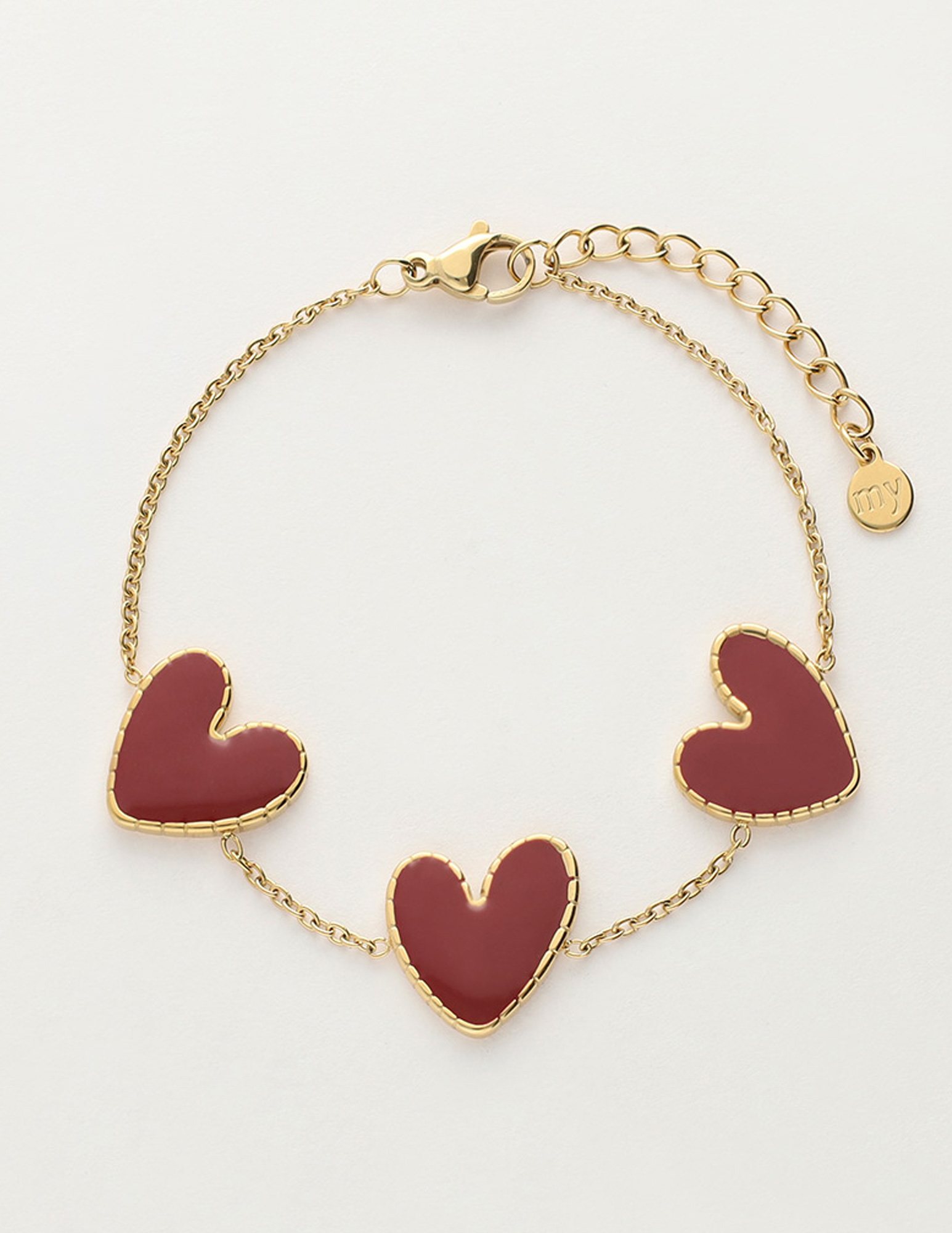 My Jewellery Armband met burgundy hartjes MJ12614 Goud