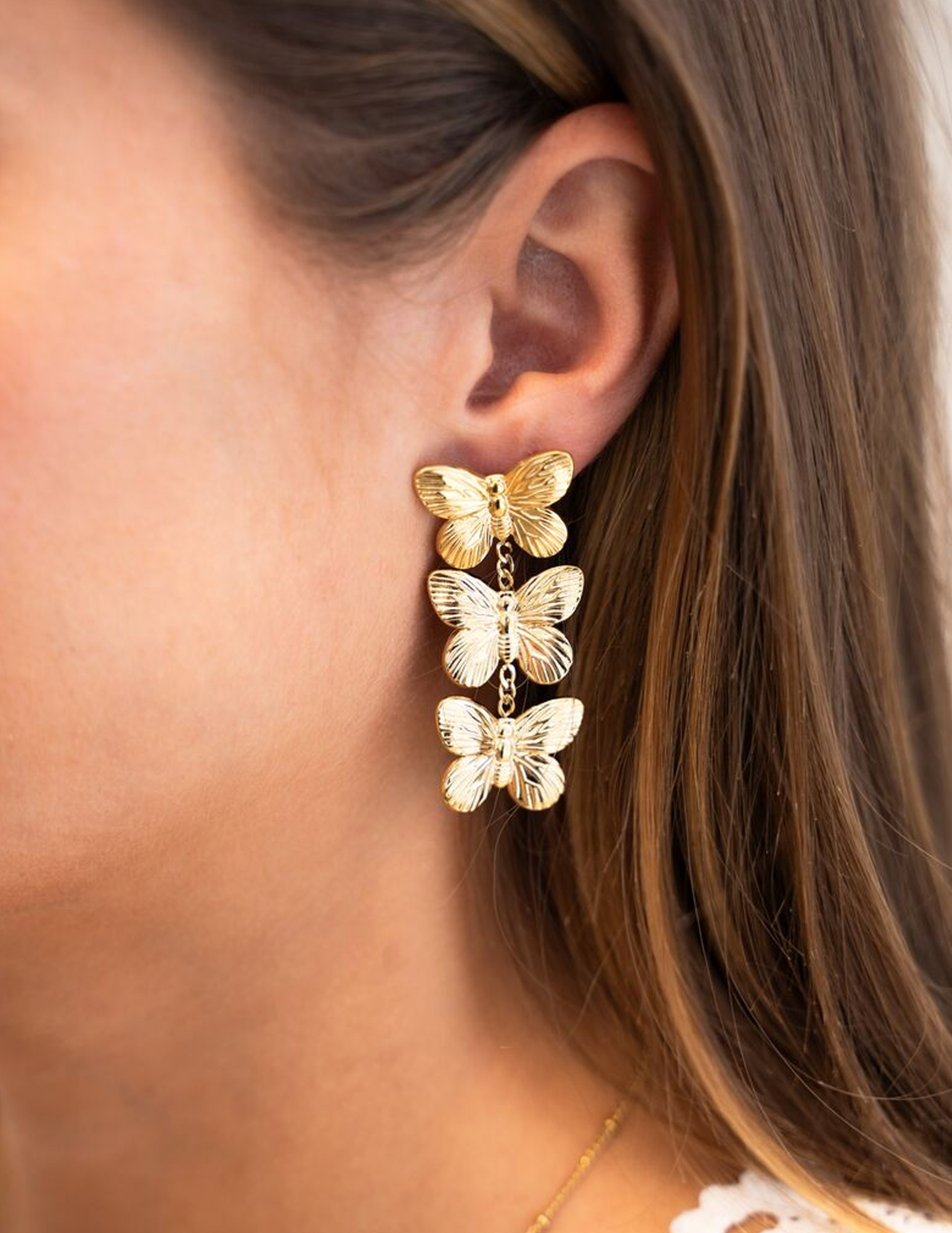 My Jewellery Oorbellen met 3 vlinders MJ11397 Goud