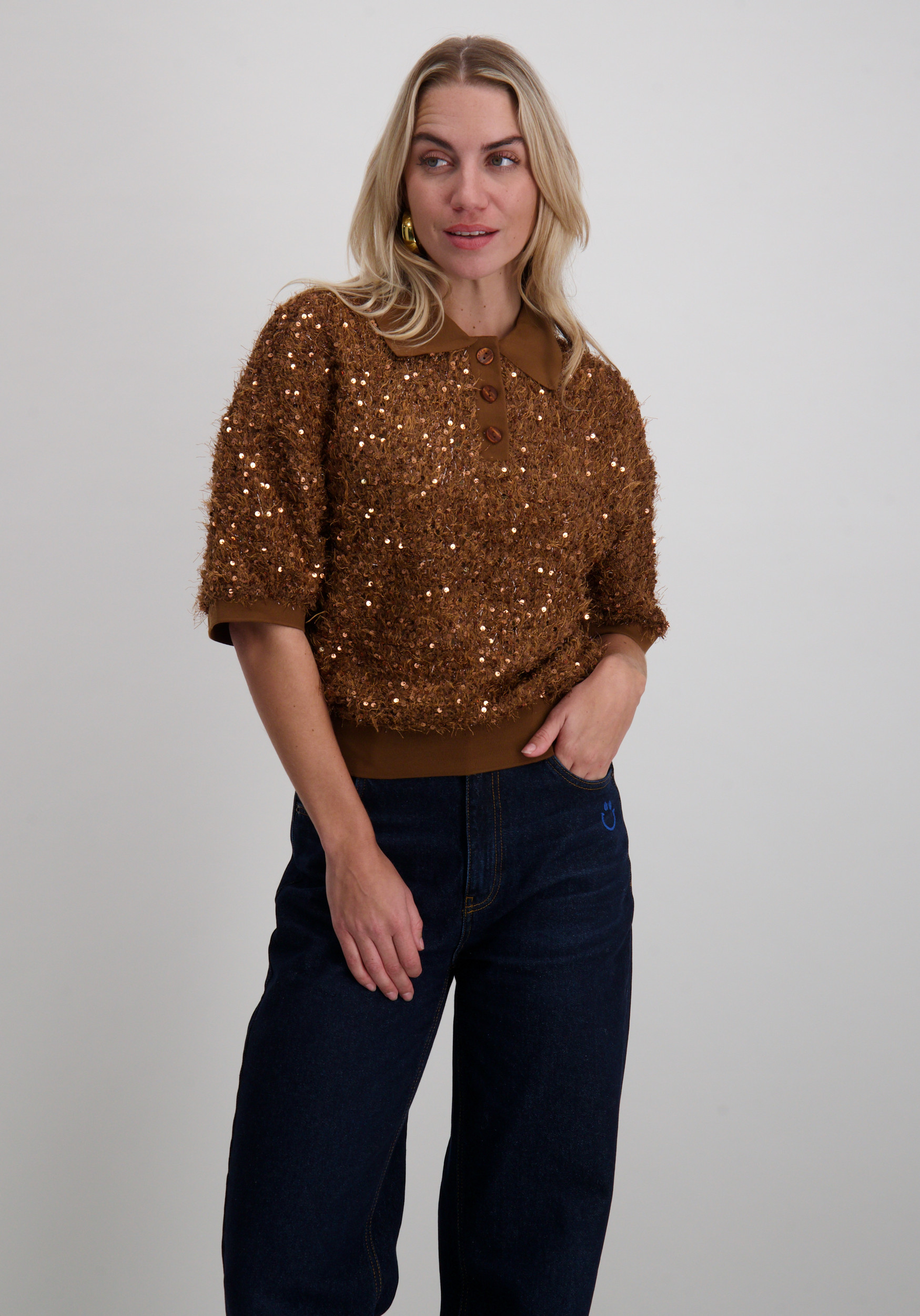 Harper & Yve Top Sanny DW25P412 Bruin