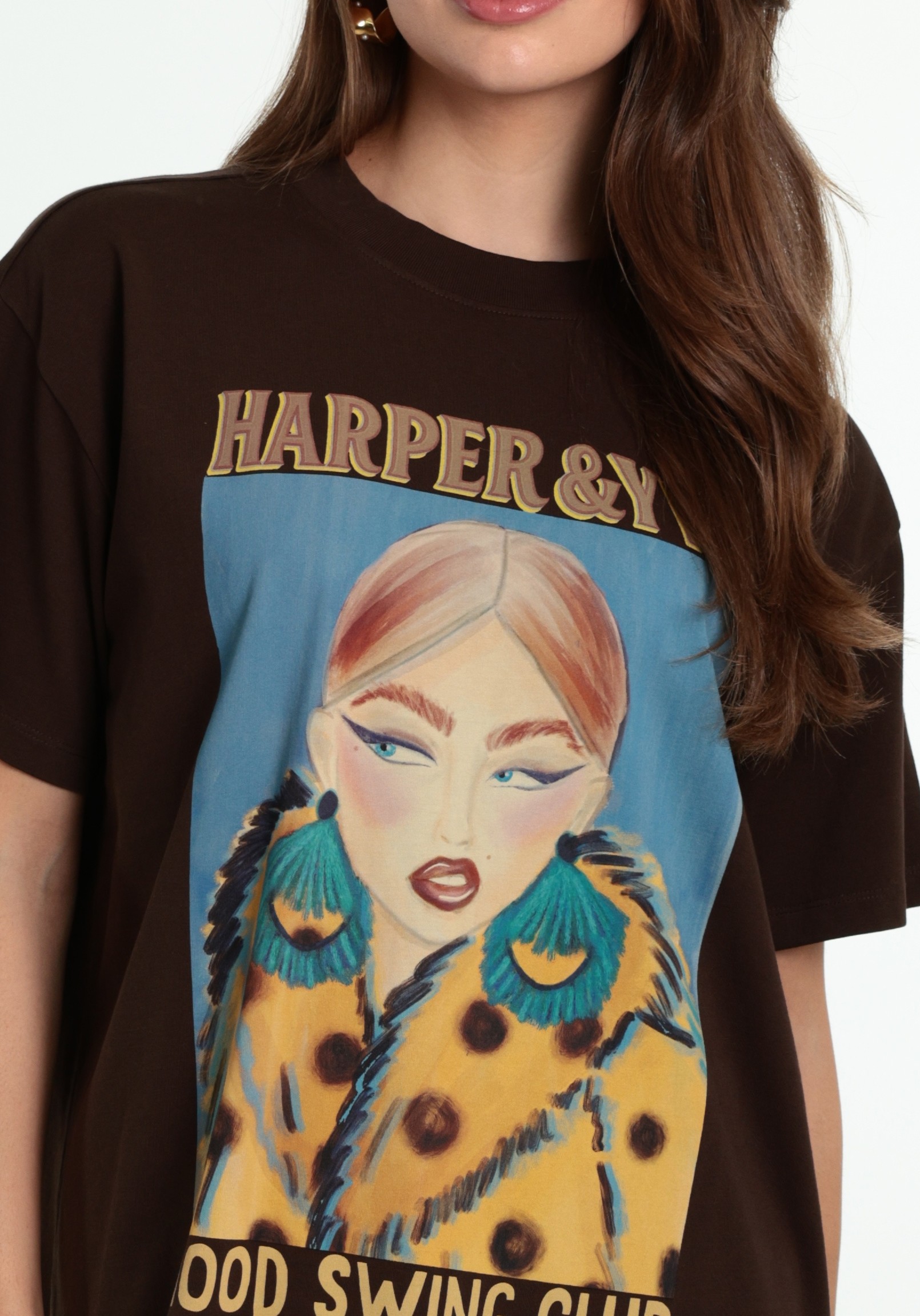 Harper & Yve T-shirt Moody AW6Y301 Donker bruin