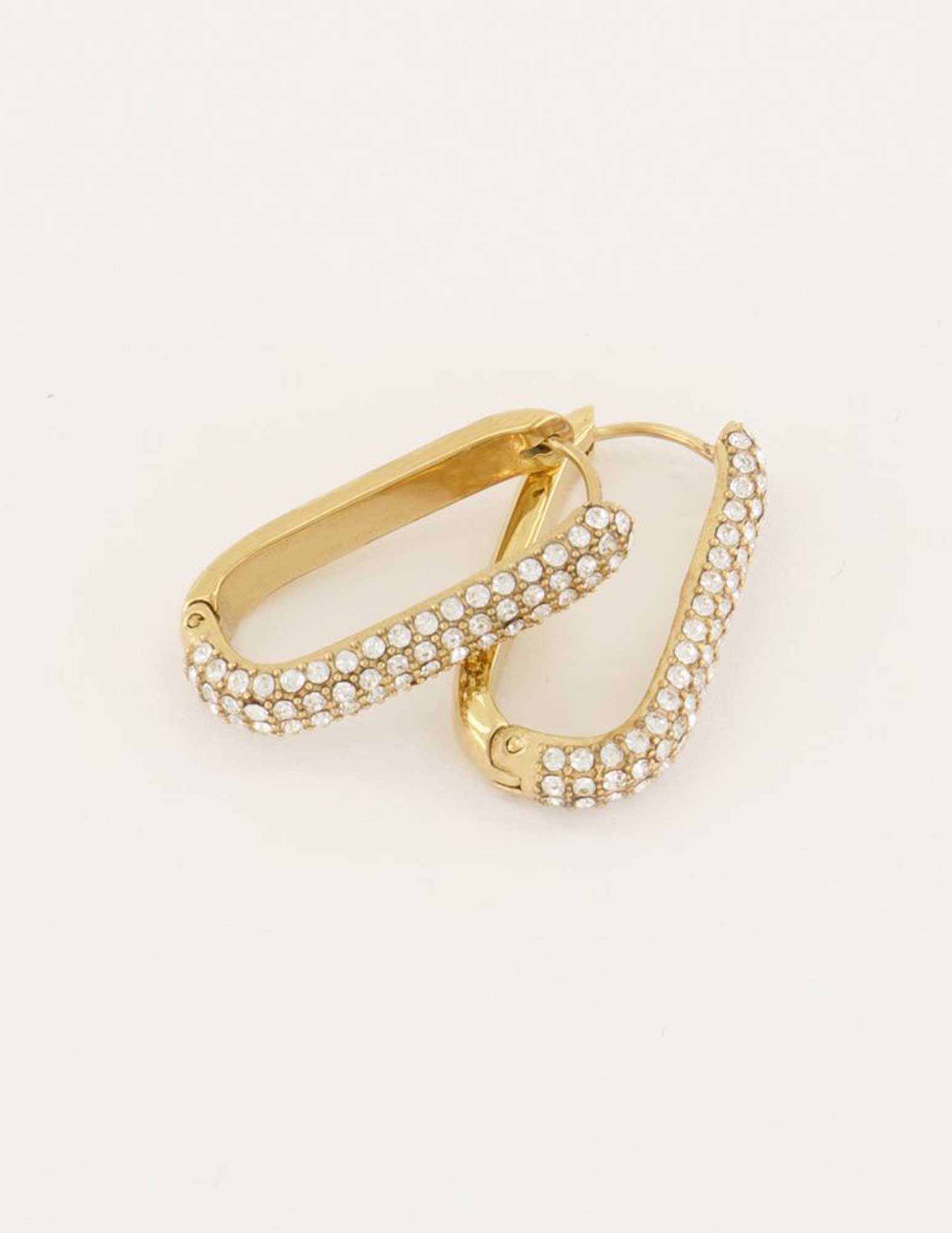 My Jewellery Rechthoekige oorhangers met steentjes MJ05574 Goud