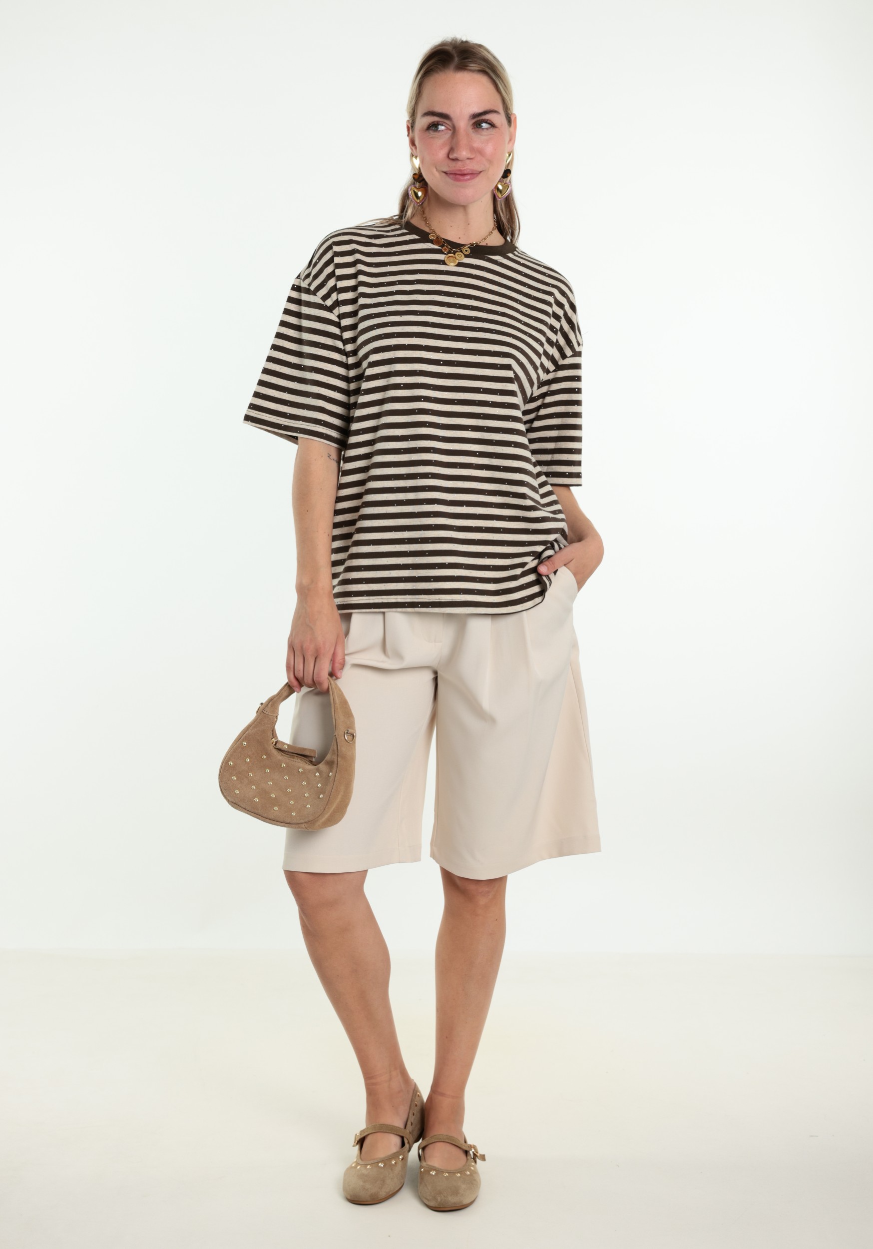 BELIEVE T-shirt Gestreept B-9182-TOP Bruin