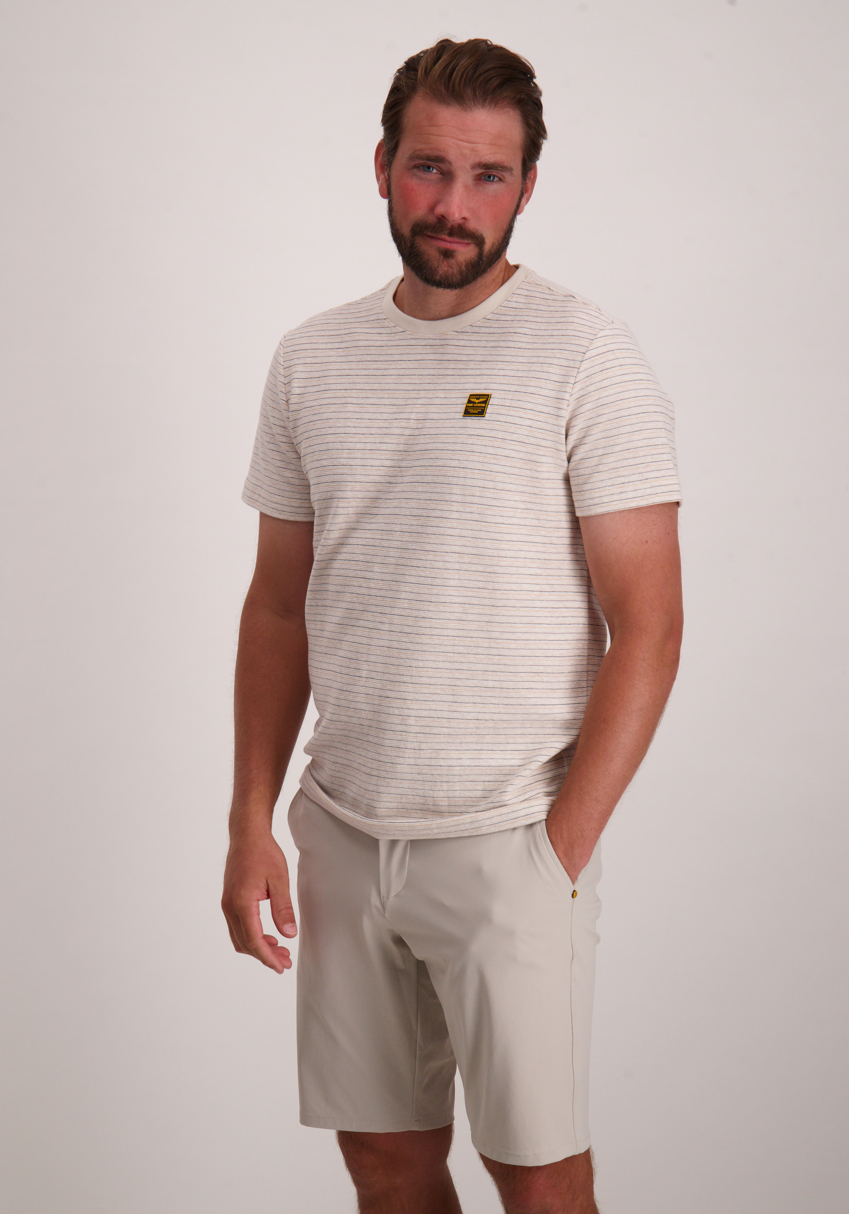 PME Legend T-shirt Gestreept PTSS2506555 Wolwit-ecru