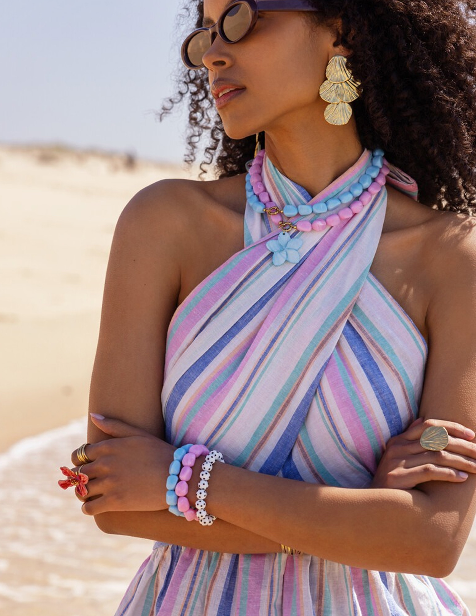 My Jewellery Tropical armband met blauwe kralen MJ15601 Goud