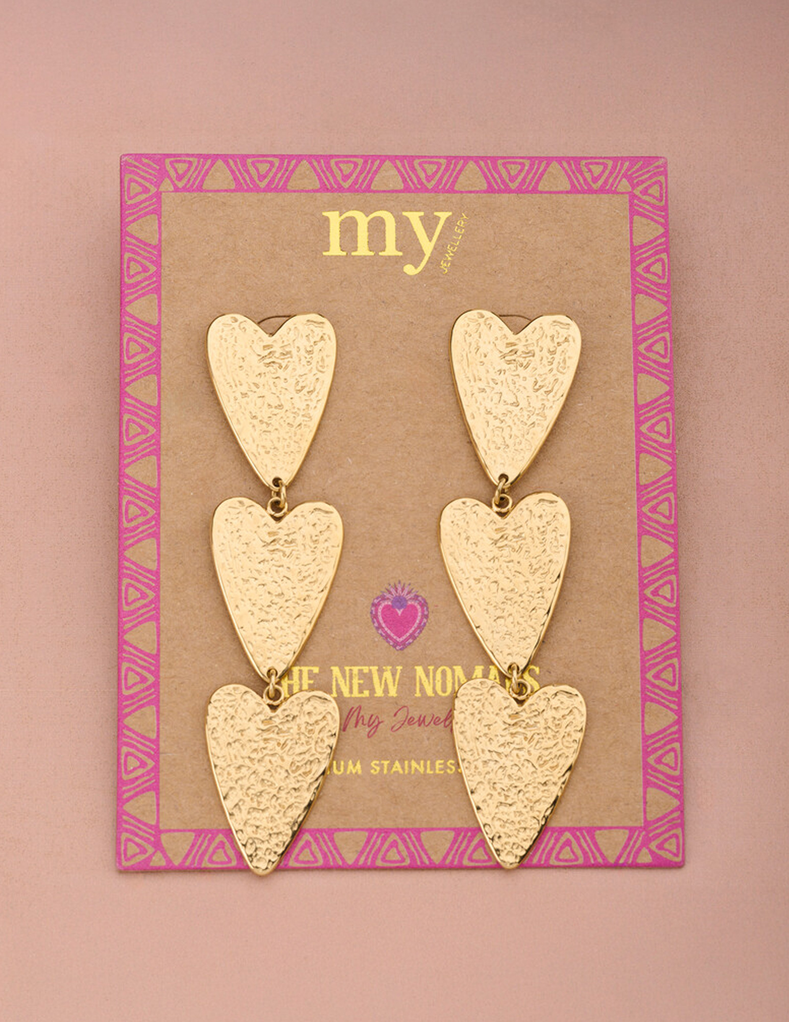 My Jewellery Nomads oorhangers drie hartjes MJ13612 Goud