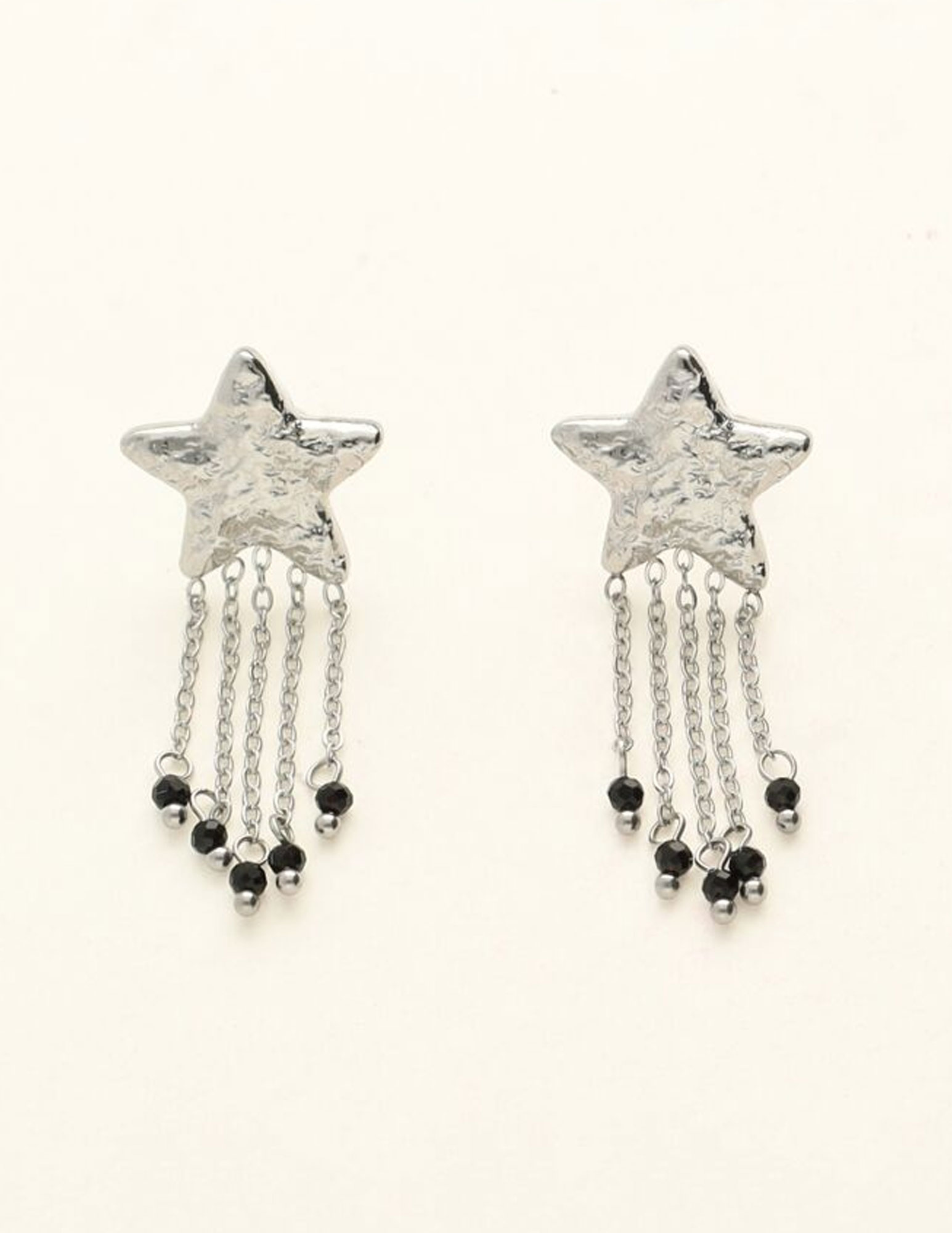 My Jewellery Oorbellen drop stars black beads MJ09488 Zilver