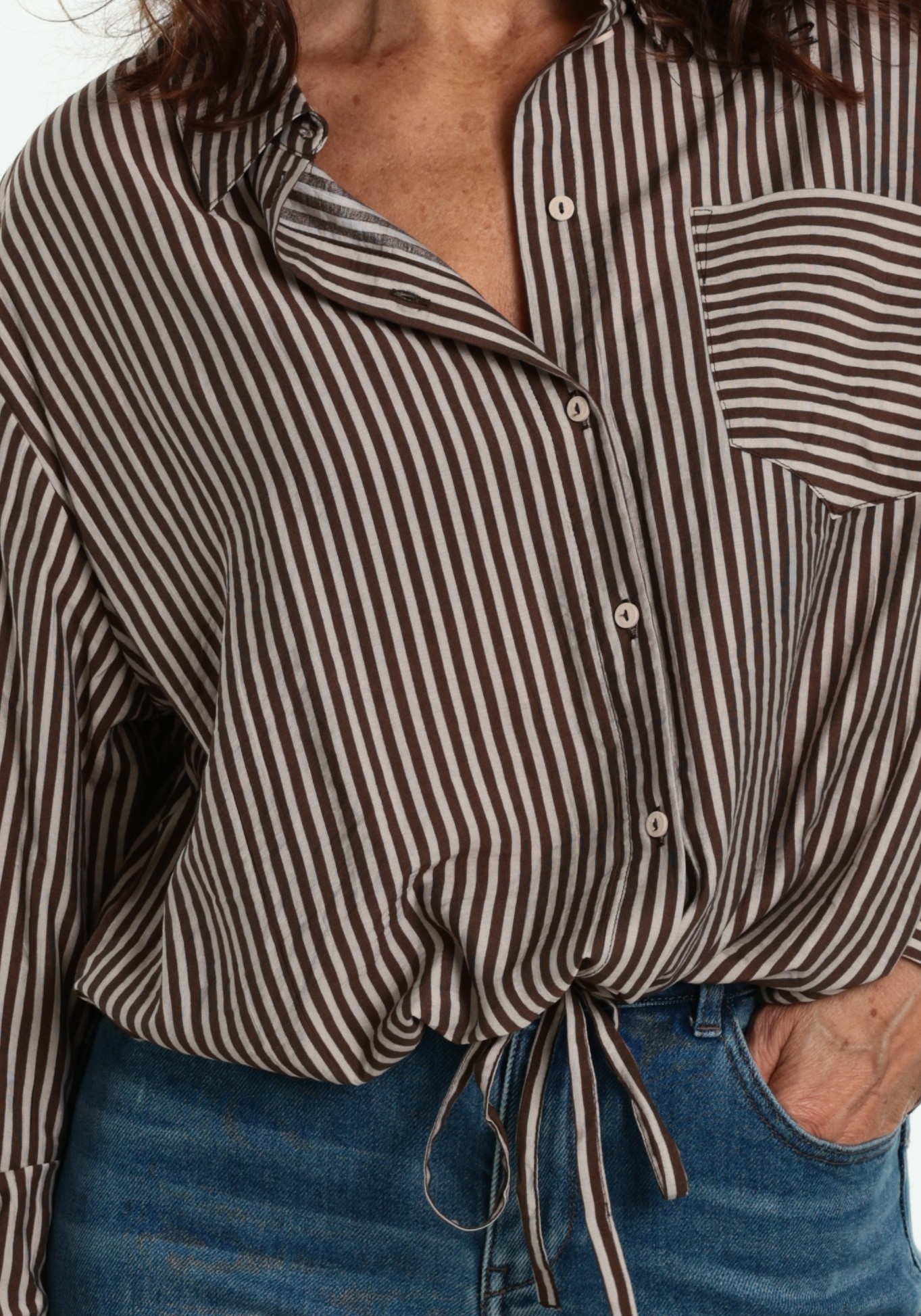 Geisha Striped blouse 63711-20 Donker bruin