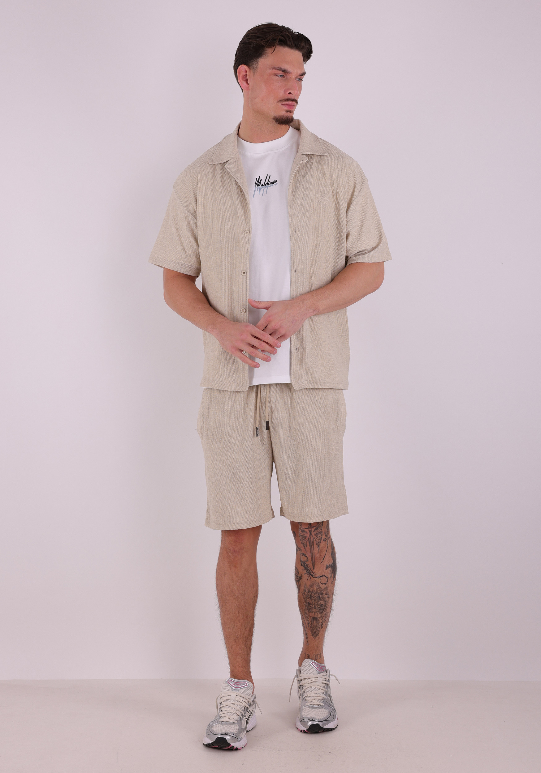 Malelions Overhemd Emblem seersucker MMC30026057 Beige