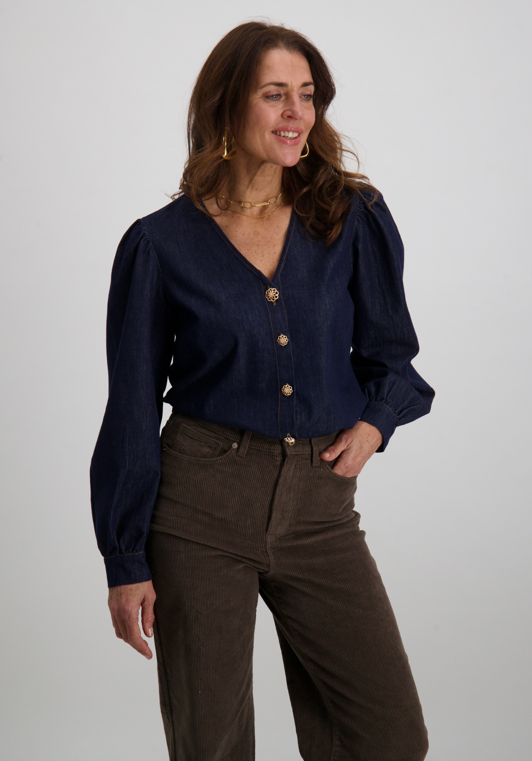 Geisha Denim blouse 53504-10 Donker blauw