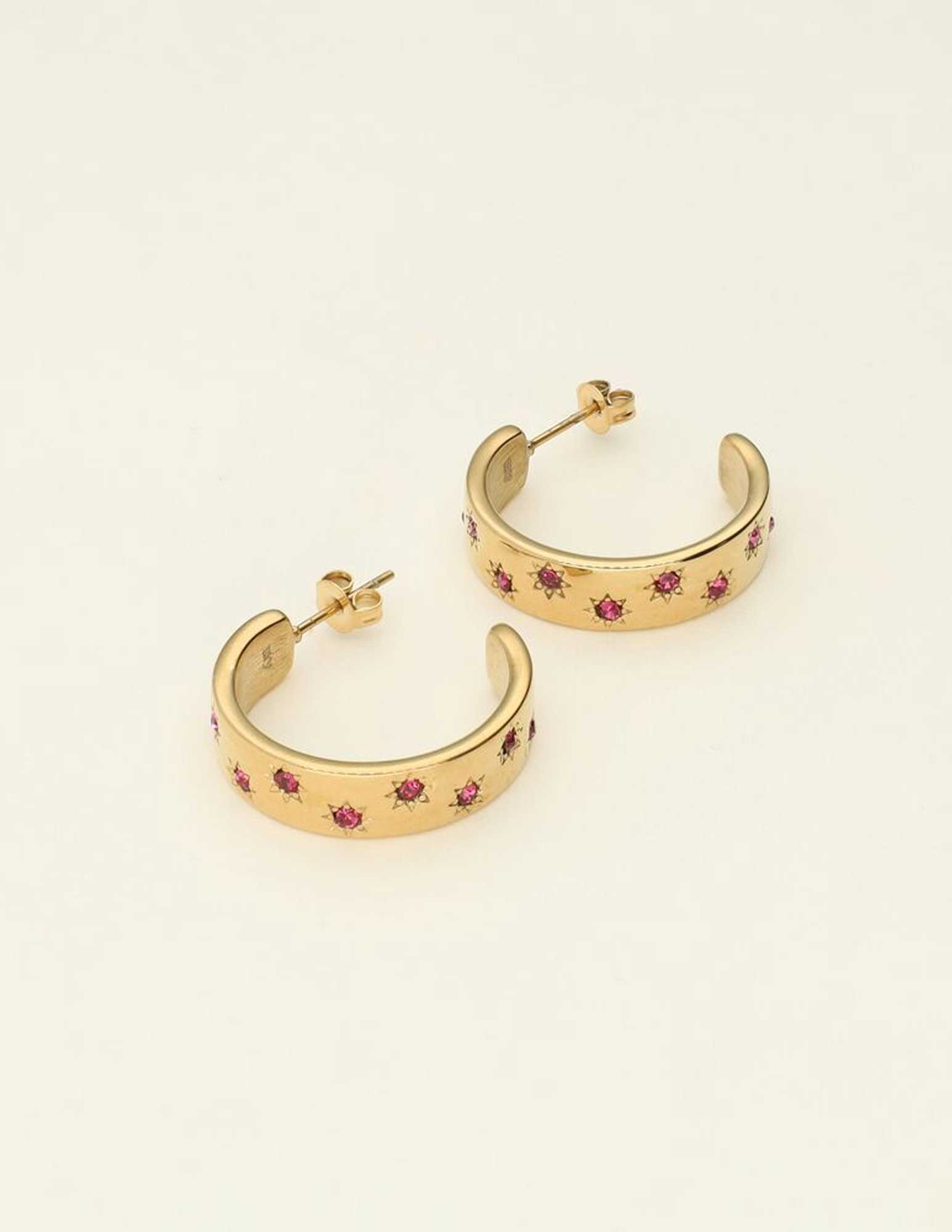 My Jewellery Mystic oorringen met roze steentjes MJ09440 Goud