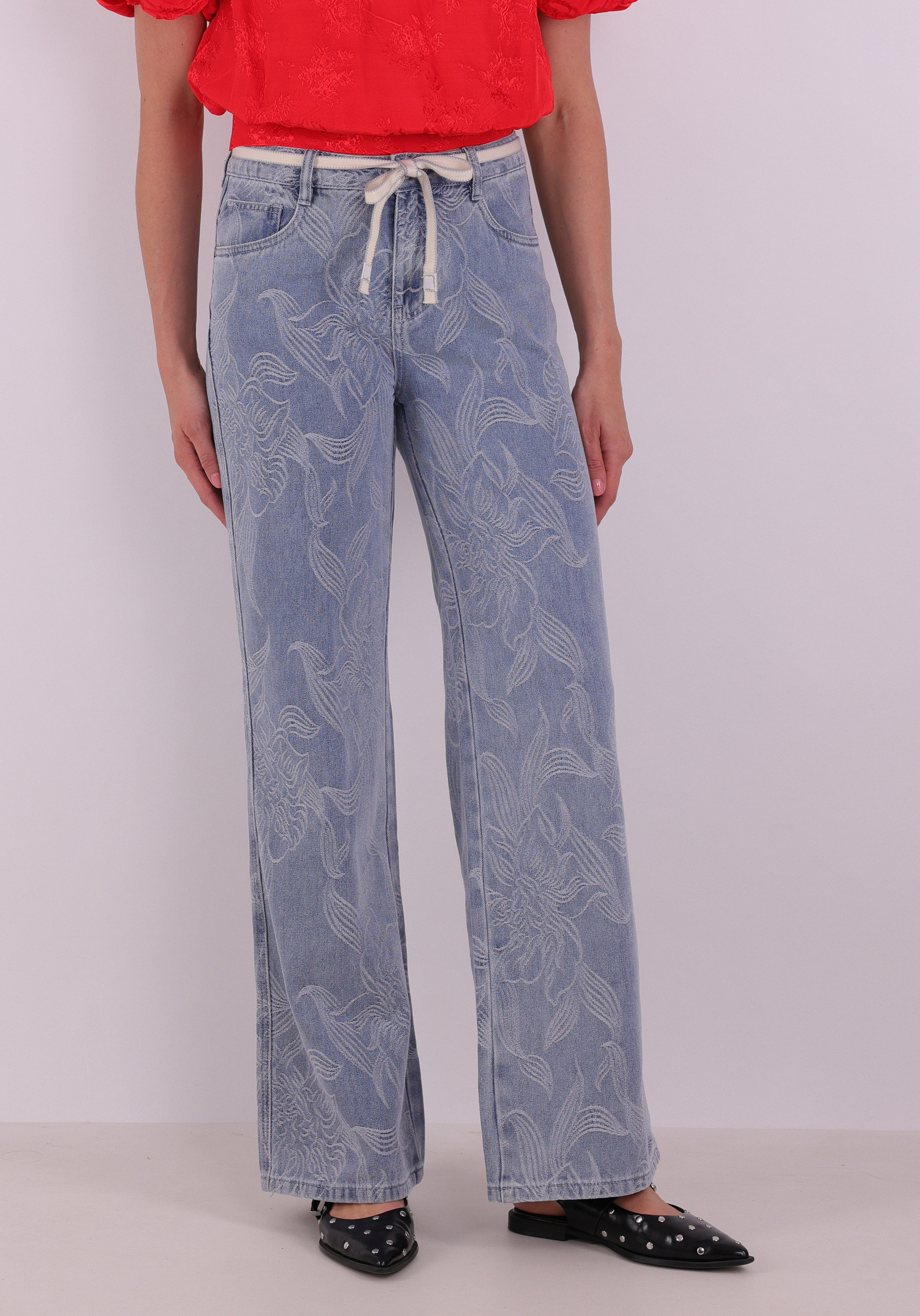 Geisha Jeans Jaquard flower 61005-10 Licht blauw