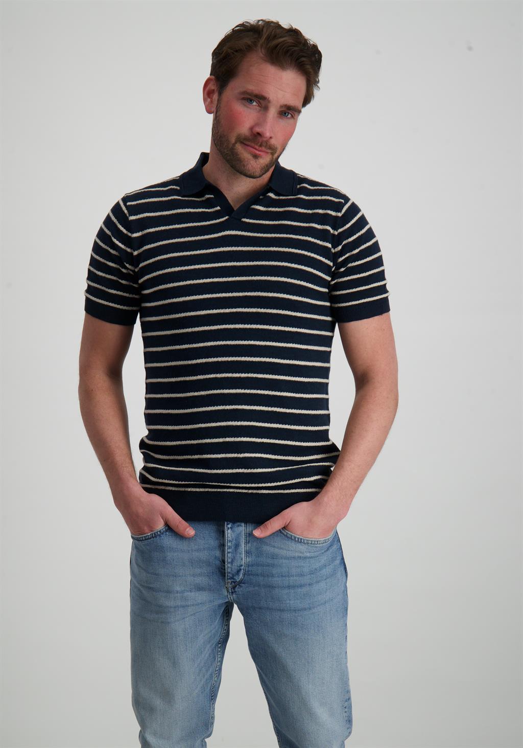 No Excess Polo gestreept 23210242 Donker blauw